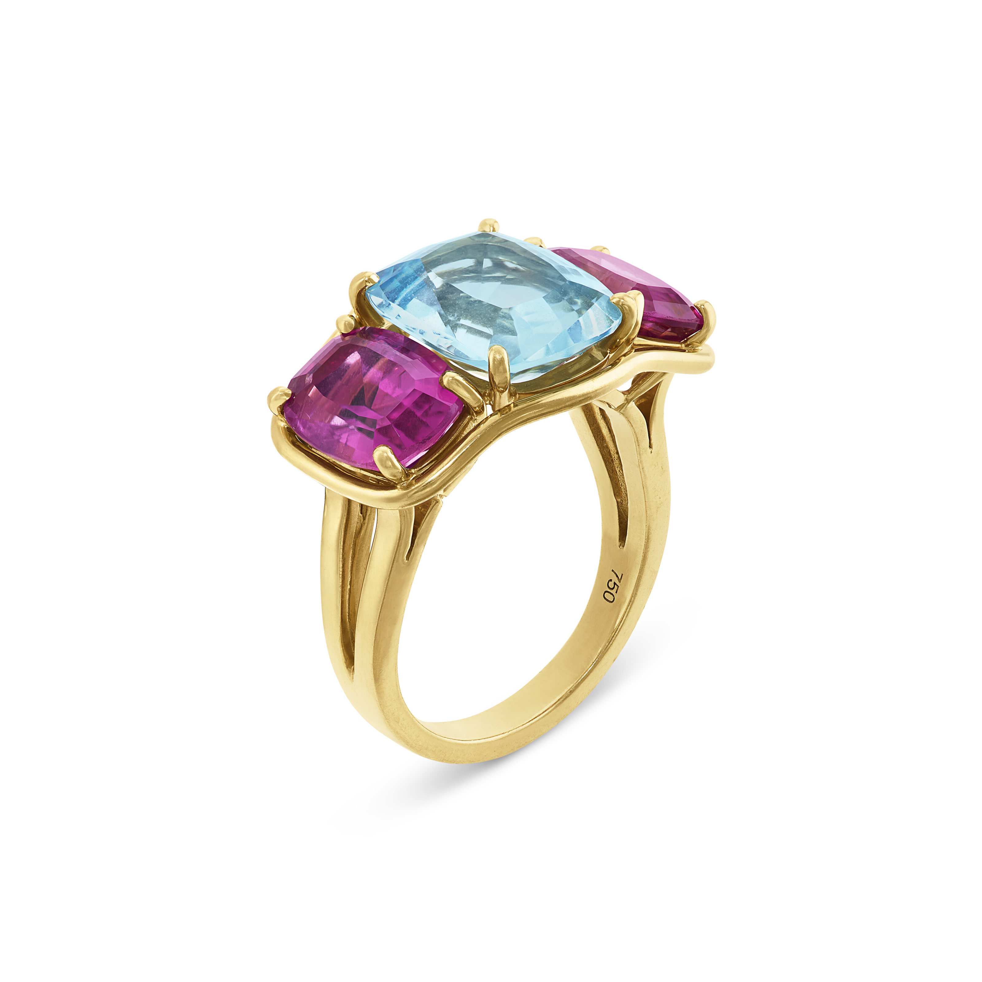 VERDURA AQUAMARINE AND PINK TOURMALINE 'THREE STONE' RING