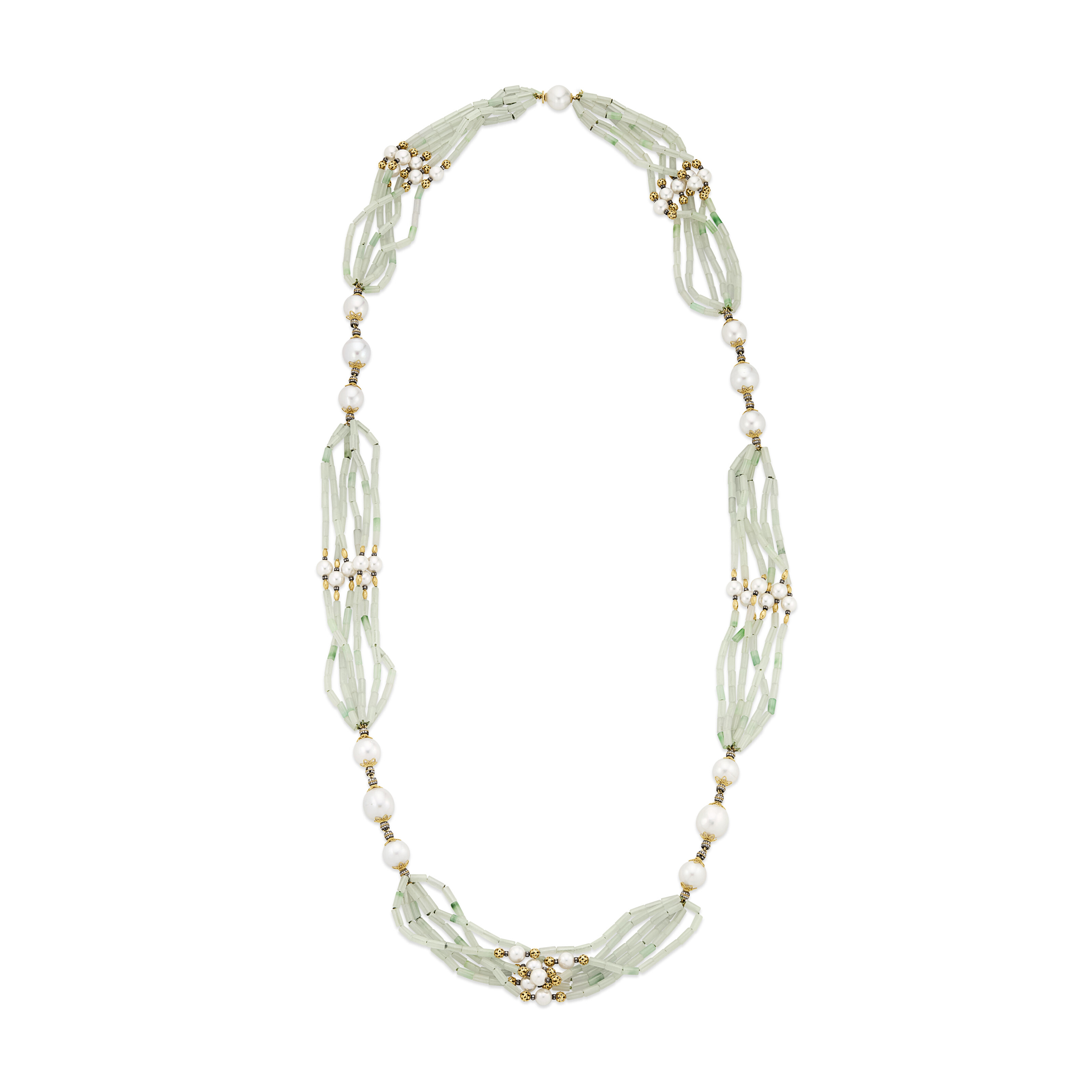 VERDURA CULTURED PEARL, JADE AND DIAMOND LONGCHAIN MULTI-STRAND NECKLACE