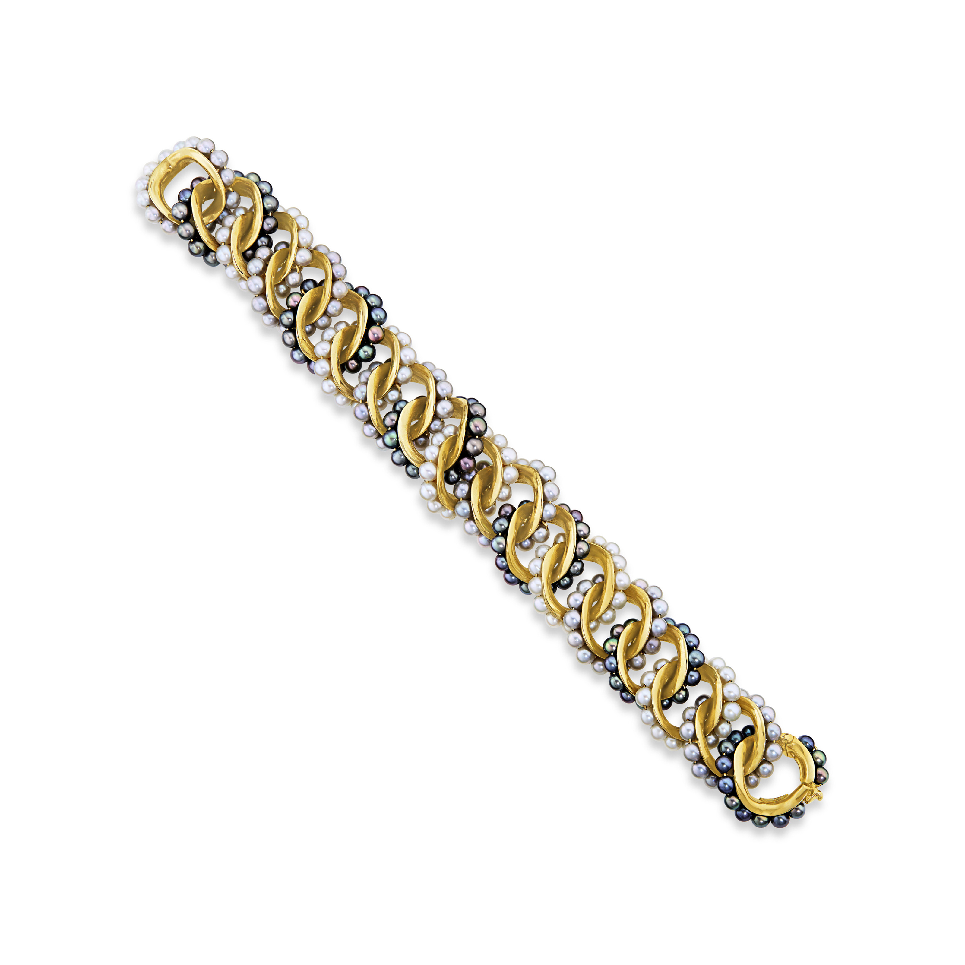 SEAMAN SCHEPPS GRAY AND WHITE CULTURED PEARL AND GOLD 'WRAPPED-LINK' BRACELET image 3