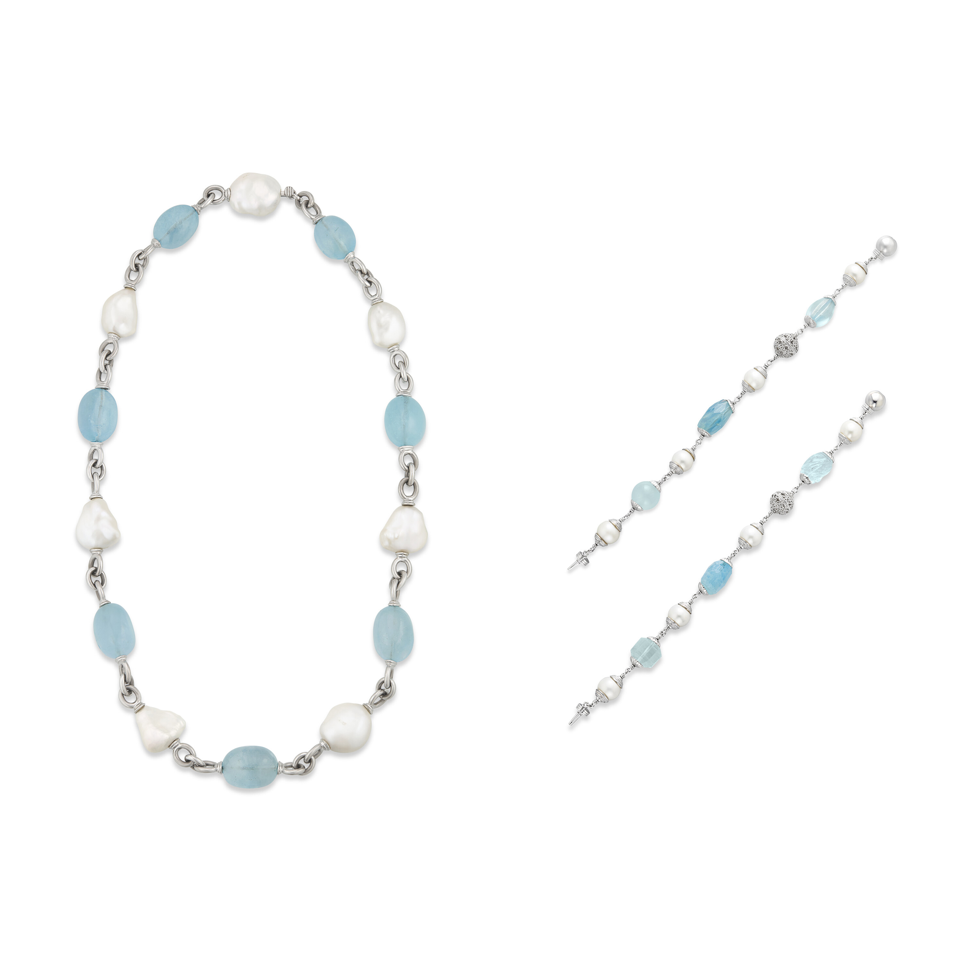 GROUP OF SEAMAN SCHEPPS AQUAMARINE AND CULTURED PEARL JEWELRY
