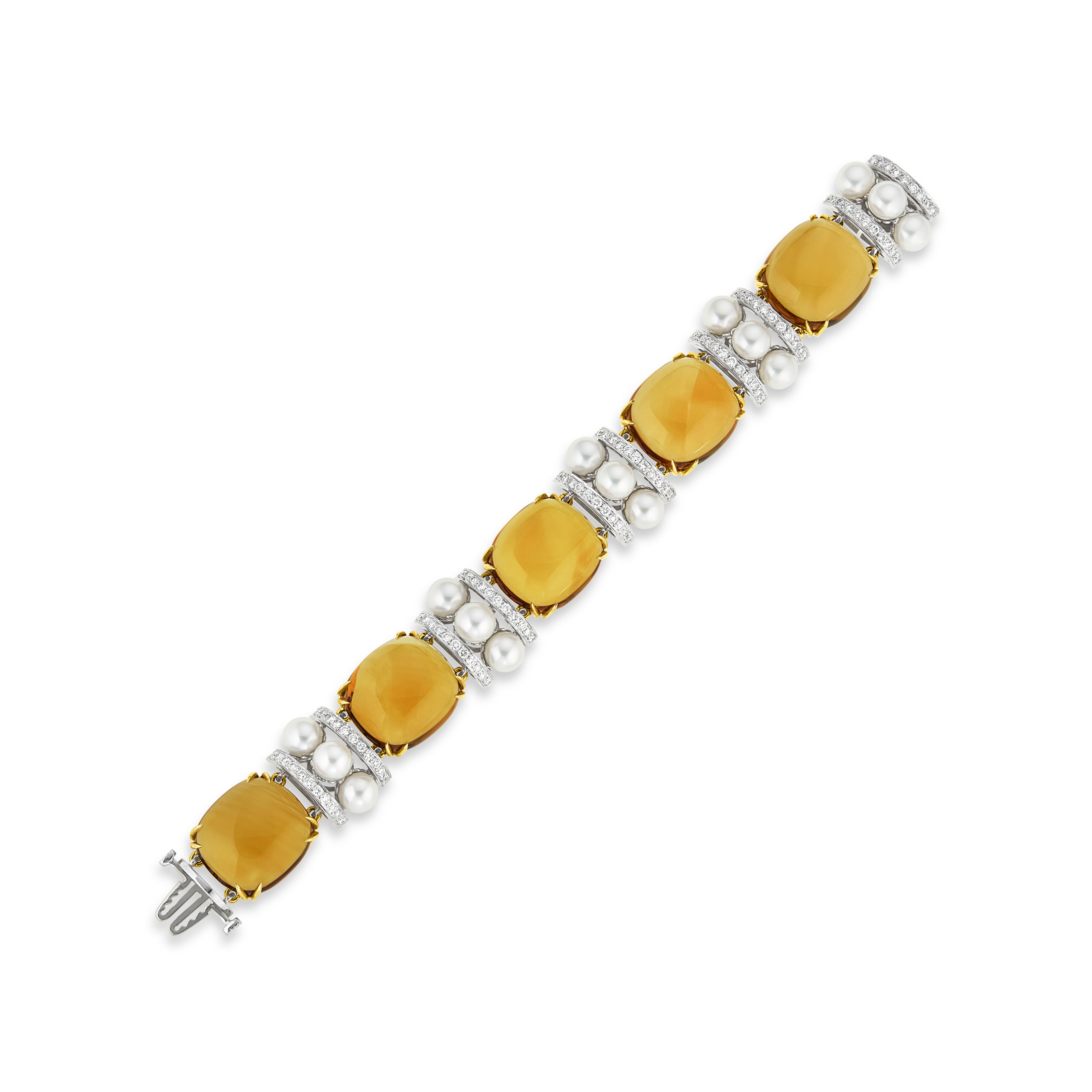 SEAMAN SCHEPPS CITRINE, CULTURED PEARL AND DIAMOND BRACELET
