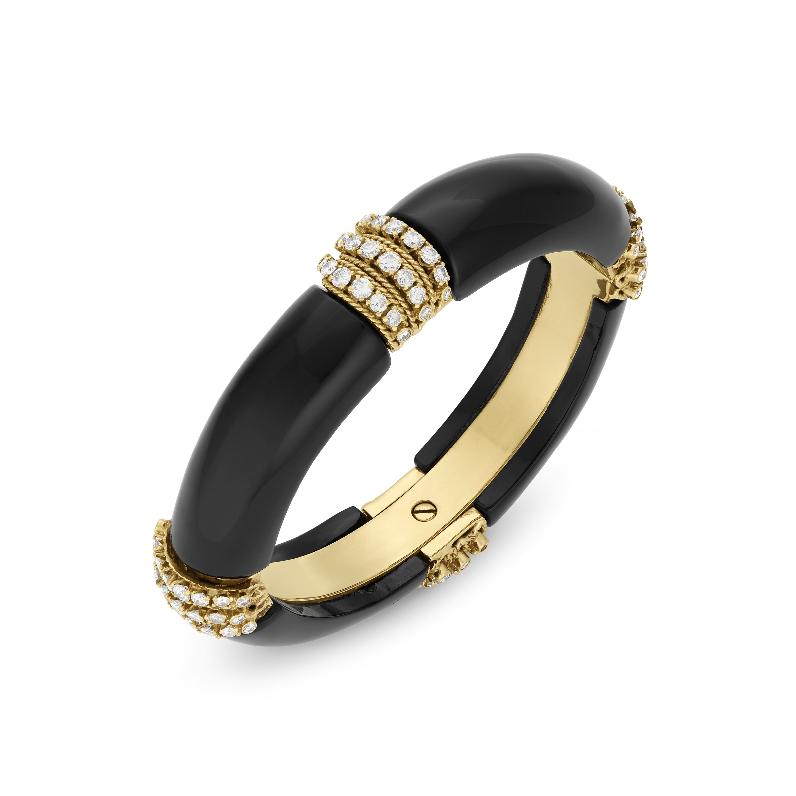 VAN CLEEF & ARPELS ONYX AND DIAMOND BANGLE BRACELET