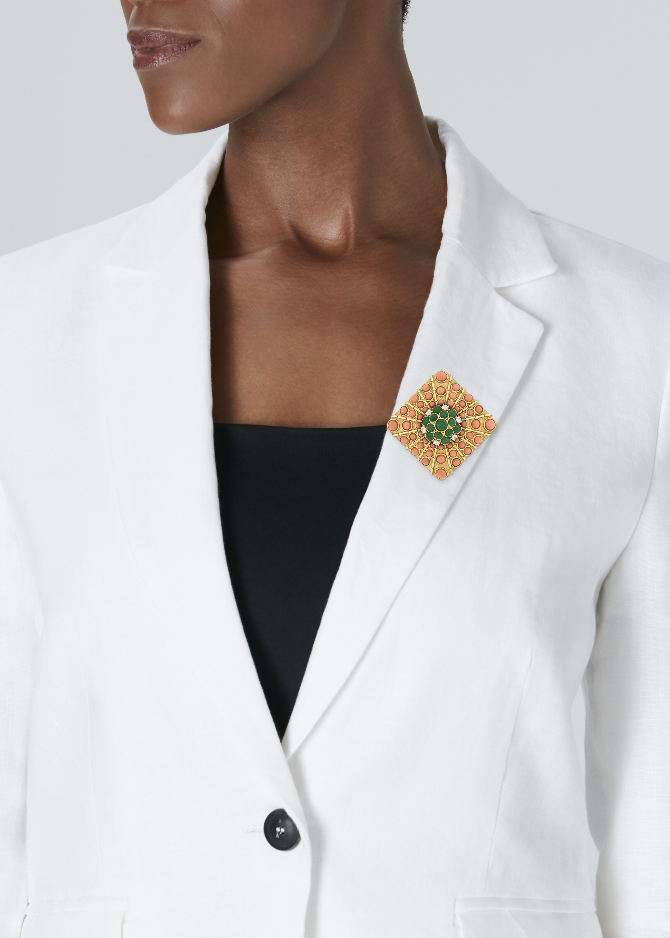 VAN CLEEF & ARPELS CORAL, CHRYSOPRASE AND DIAMOND BROOCH image 2