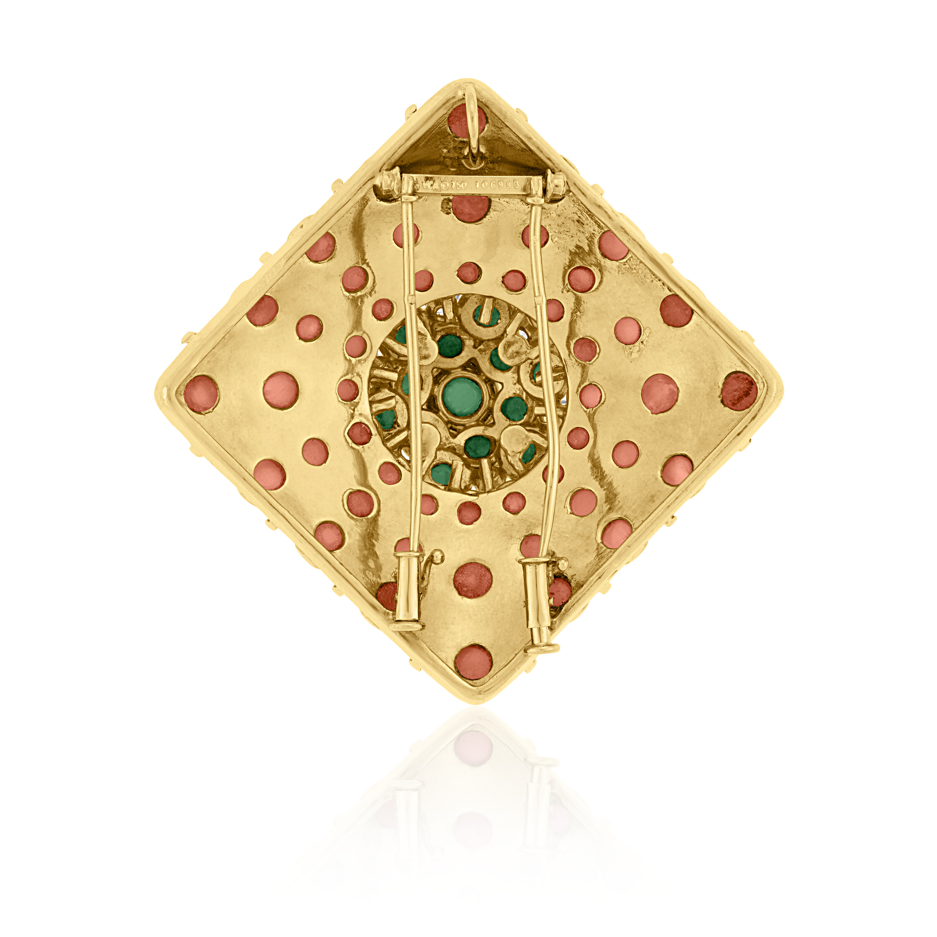 VAN CLEEF & ARPELS CORAL, CHRYSOPRASE AND DIAMOND BROOCH image 3