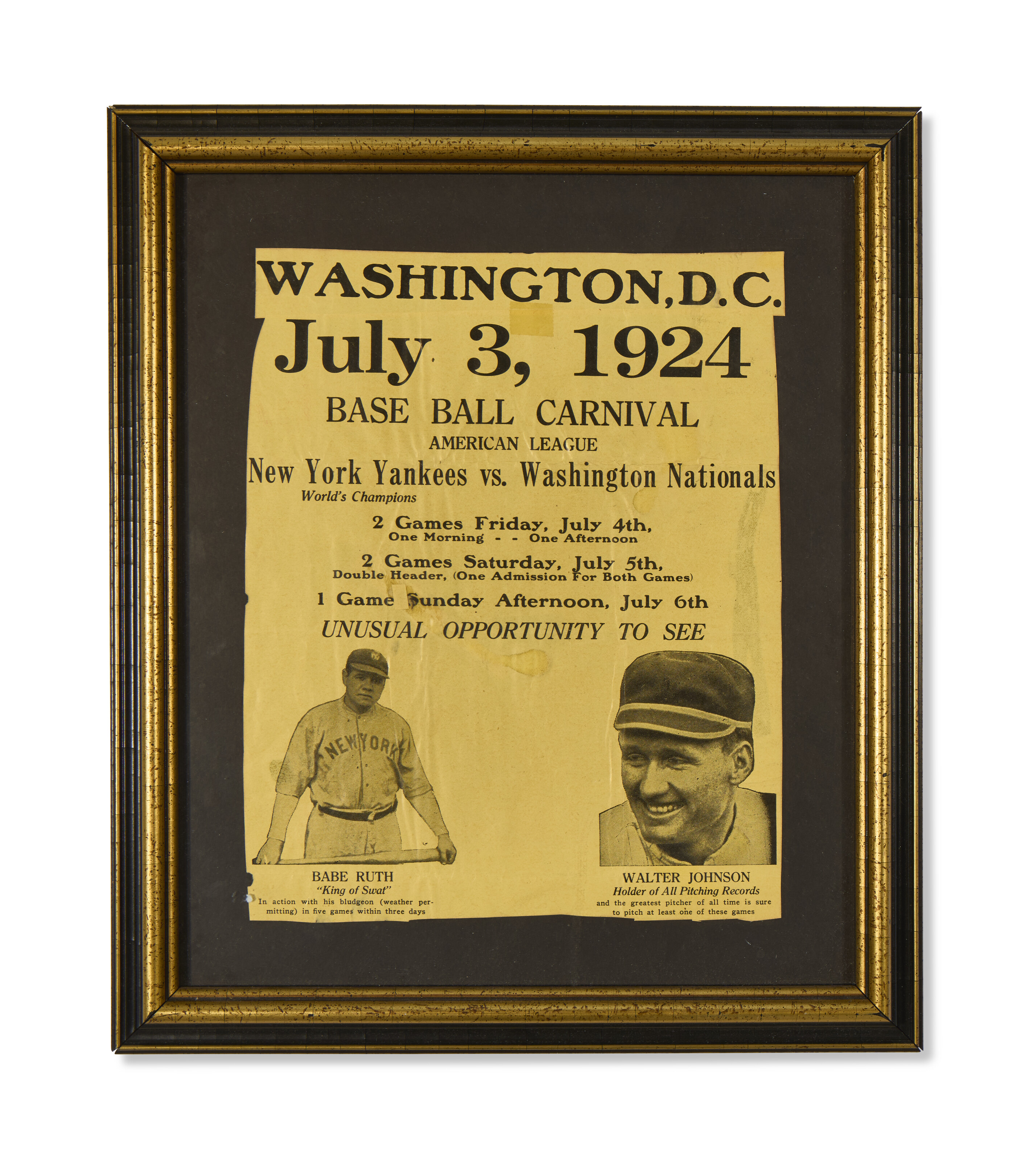 RARE NEW YORK YANKEES VS. WASHINGTON SENATORS PICTORIAL ADVERTISING ...