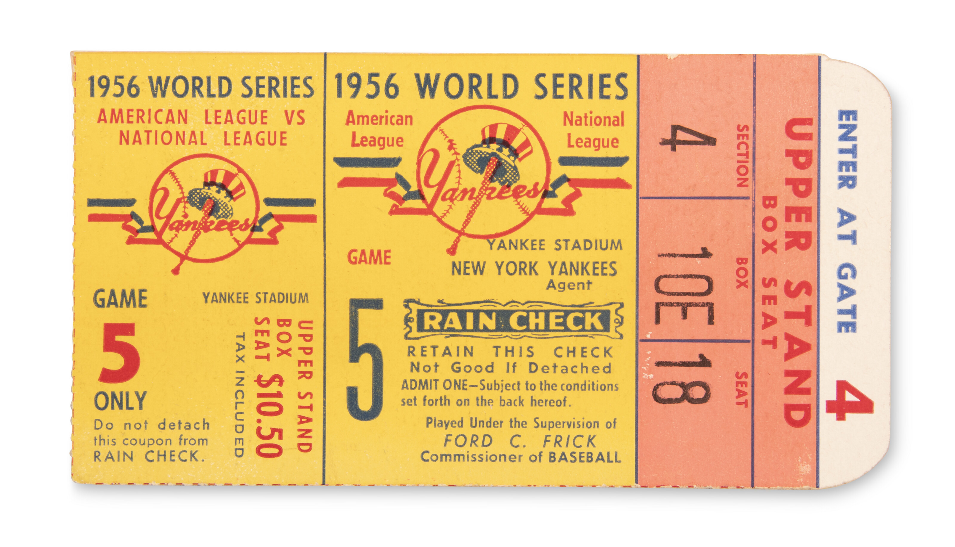 ビンテージチケット DON LARSEN WORLD SERIES PERFECT GAME TICKET STUB, 1956 | Christie's