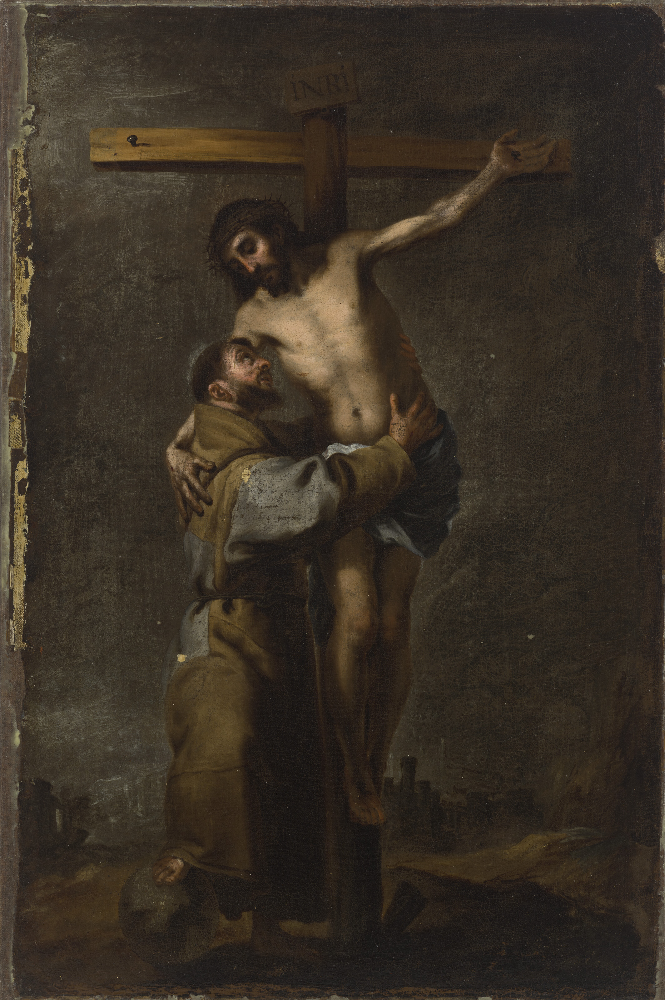 AFTER BARTOLOMÉ ESTEBAN MURILLO, Saint Francis embracing Christ on
