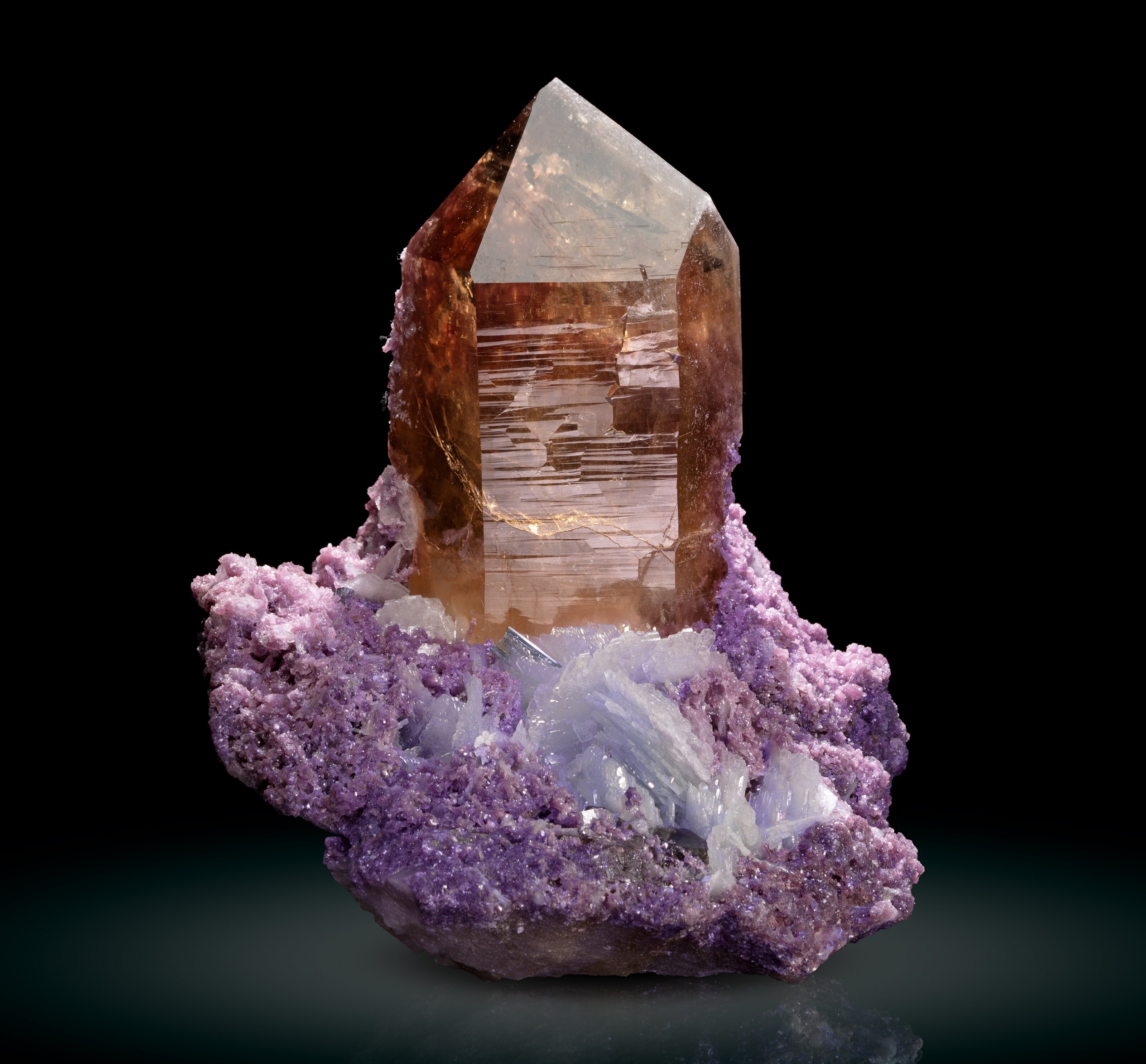 CITRINE QUARTZ WITH TOURMALINE, INSIDE CLEAVELANDITE AND LEPIDOLITE image 2
