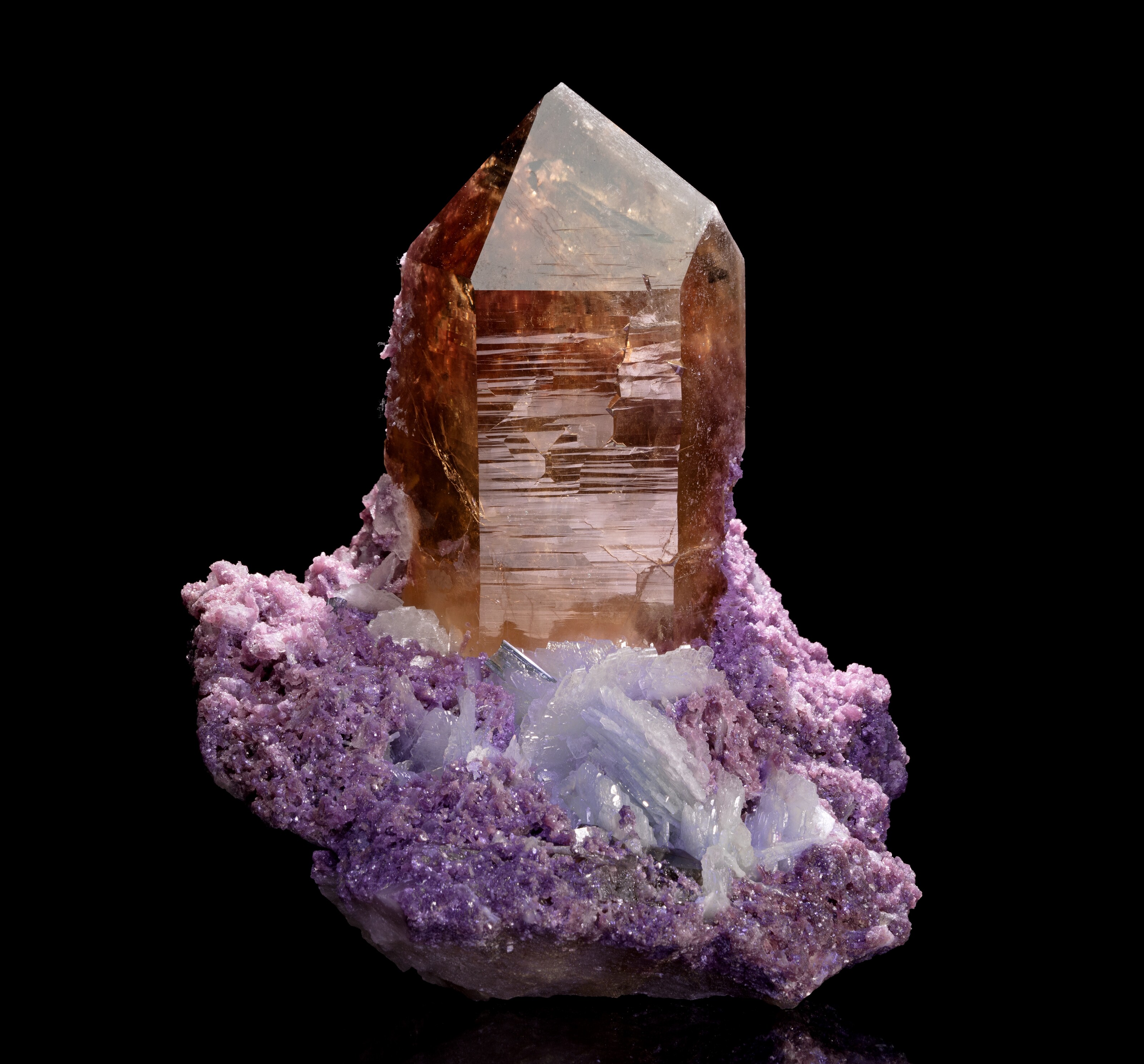 CITRINE QUARTZ WITH TOURMALINE, INSIDE CLEAVELANDITE AND LEPIDOLITE image 3