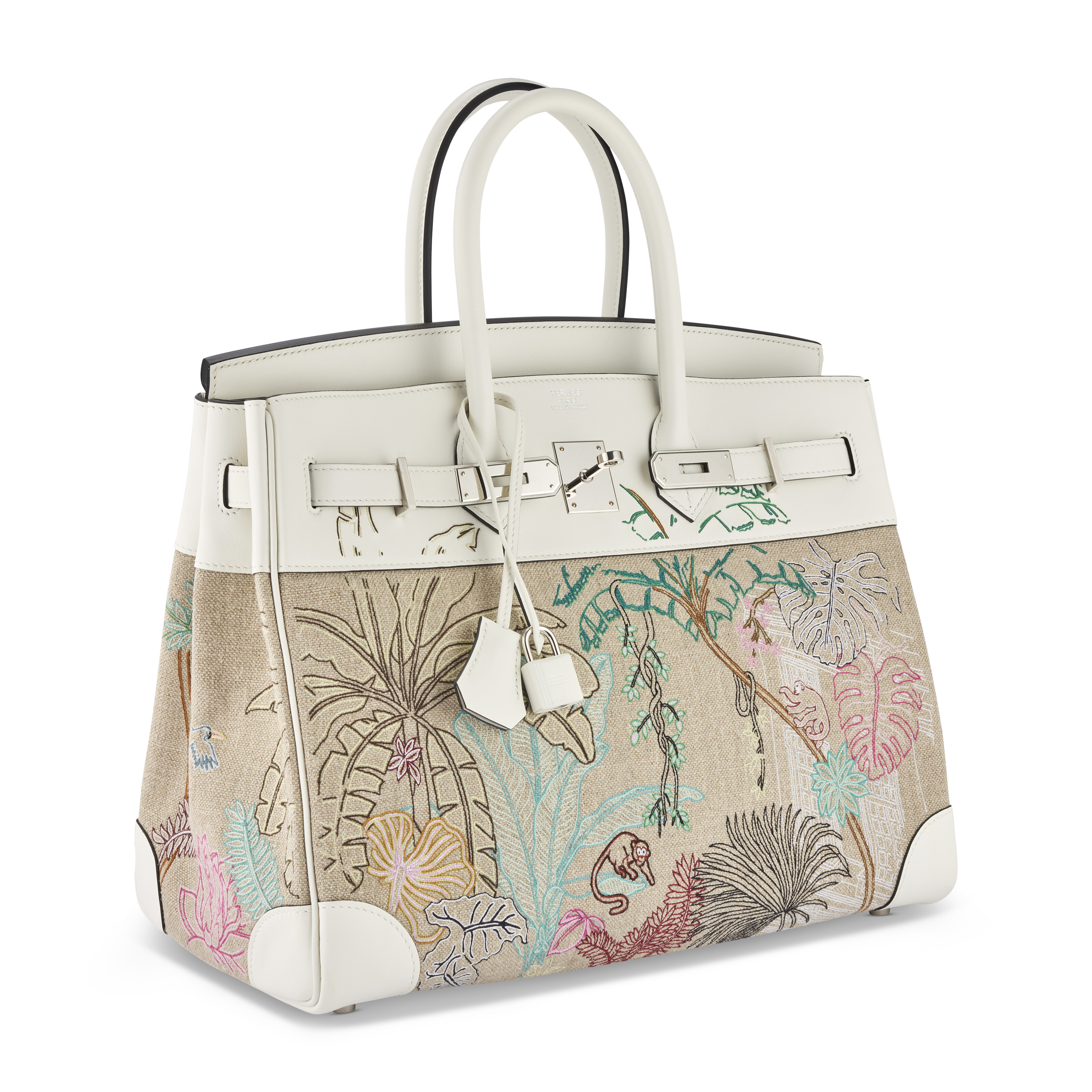 A RARE LIMITED EDITION WHITE SWIFT LEATHER & EMBROIDERY TOILE DE