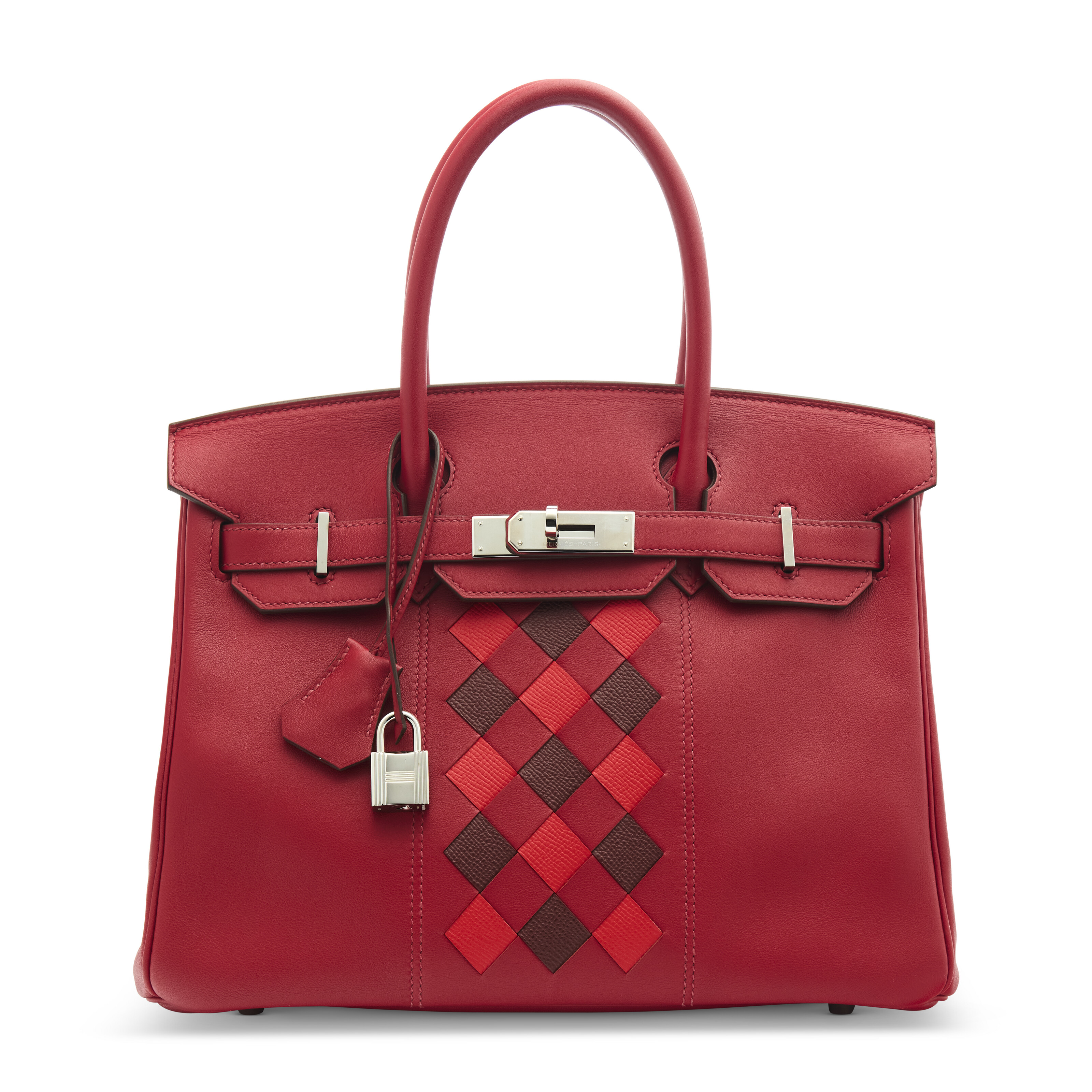 A limited edition Rouge de Coeur, Rouge H and Rouge Piment Swift and Epsom leather Tressage Birkin 30 with palladium hardware, Hermes, 2019, offered in Handbags Online: The Paris Edit featuring Unlocking the Orange Dream Part II, until 29 April 2025 at Christie's Online