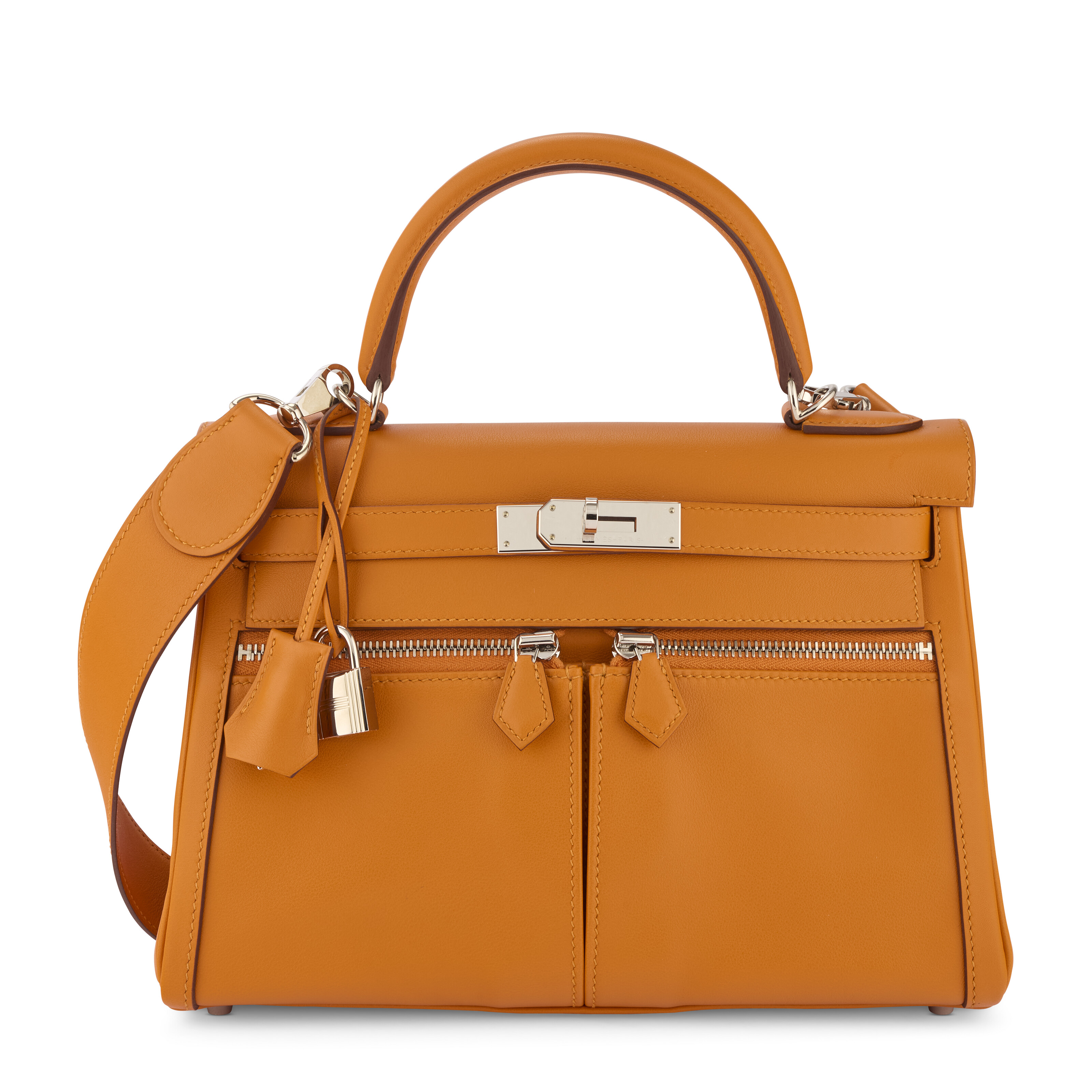 AN ABRICOT SWIFT LEATHER KELLY LAKIS 28 WITH PALLADIUM HARDWARE