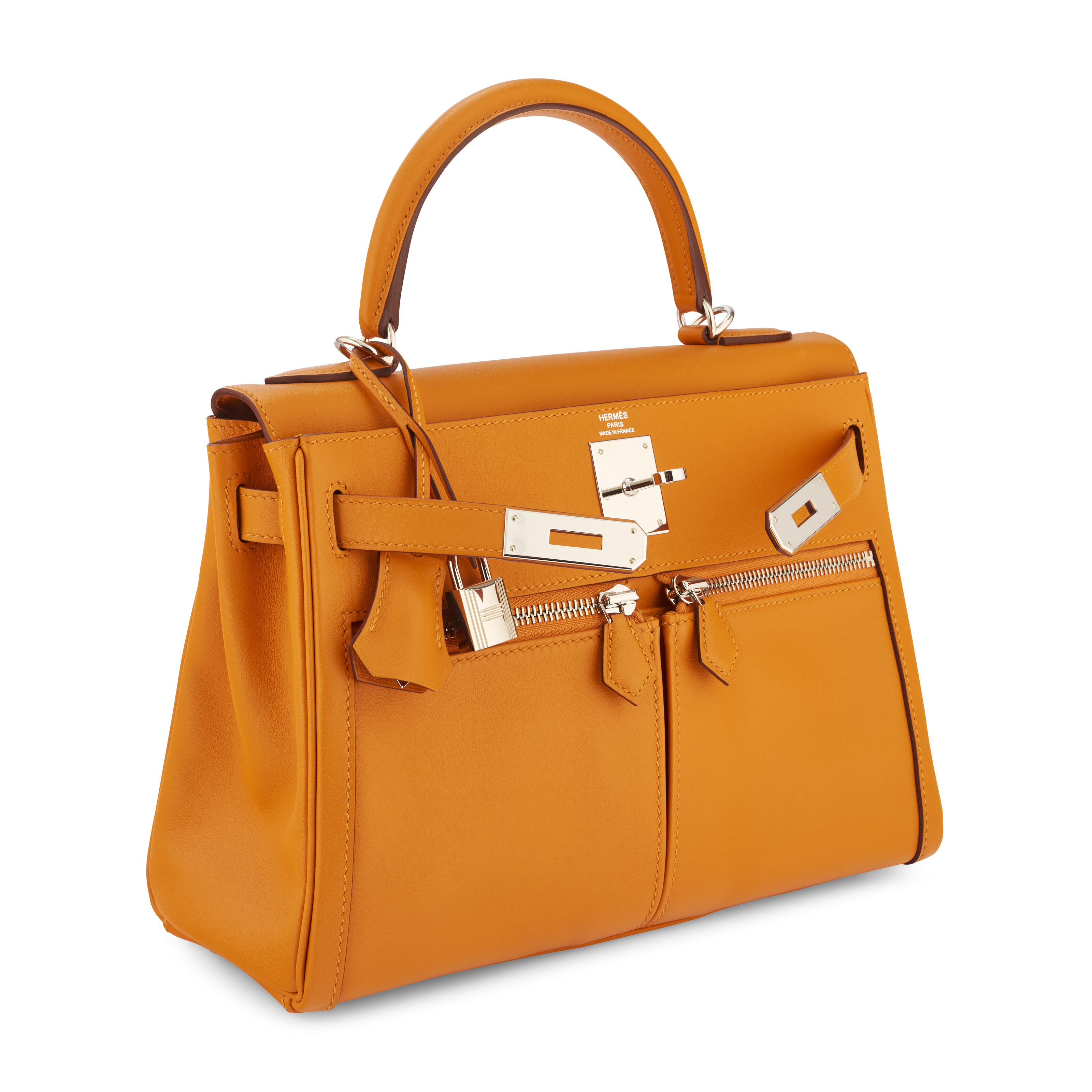 AN ABRICOT SWIFT LEATHER KELLY LAKIS 28 WITH PALLADIUM HARDWARE