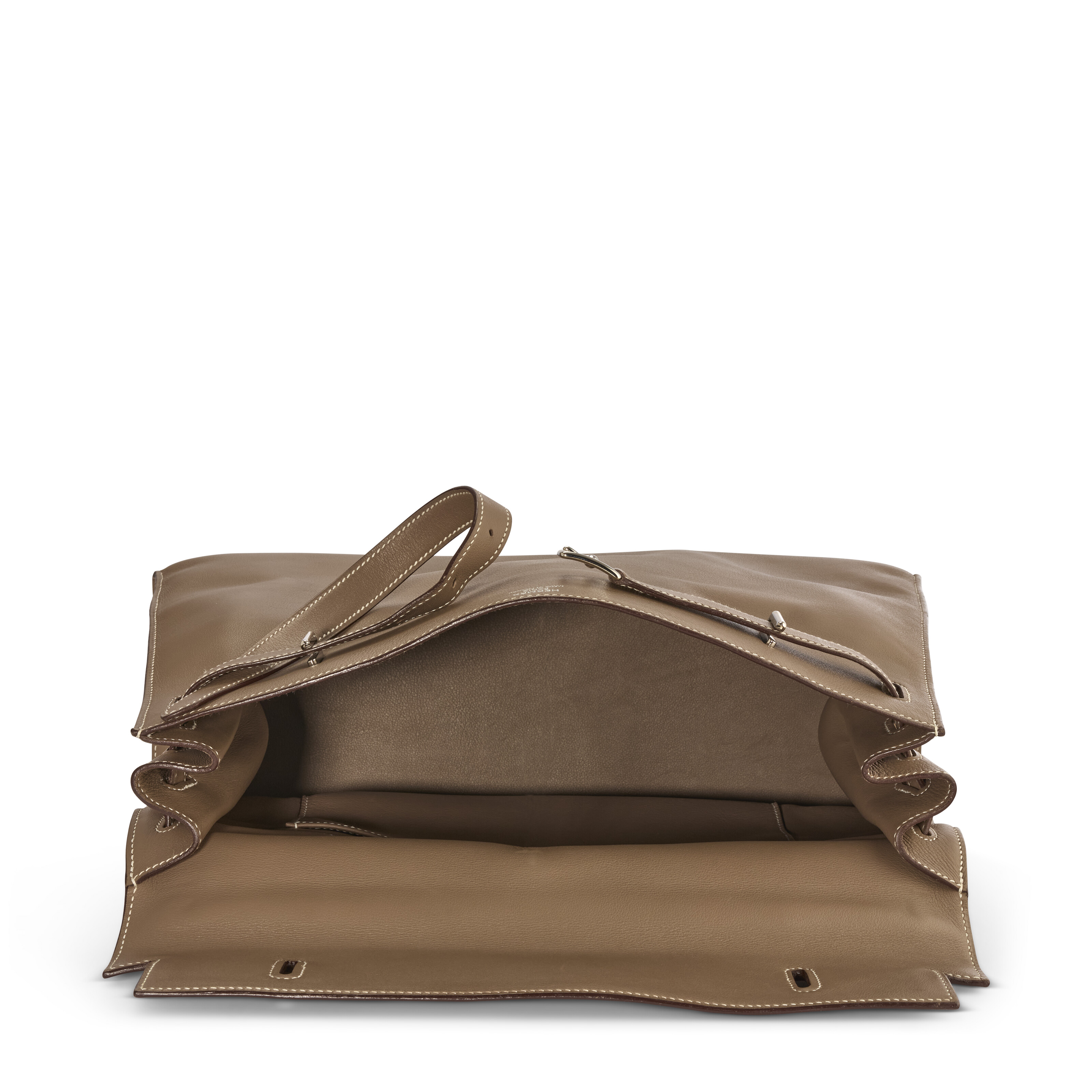 AN ÉTOUPE SWIFT LEATHER KELLY FLAT 35 WITH PALLADIUM HARDWARE