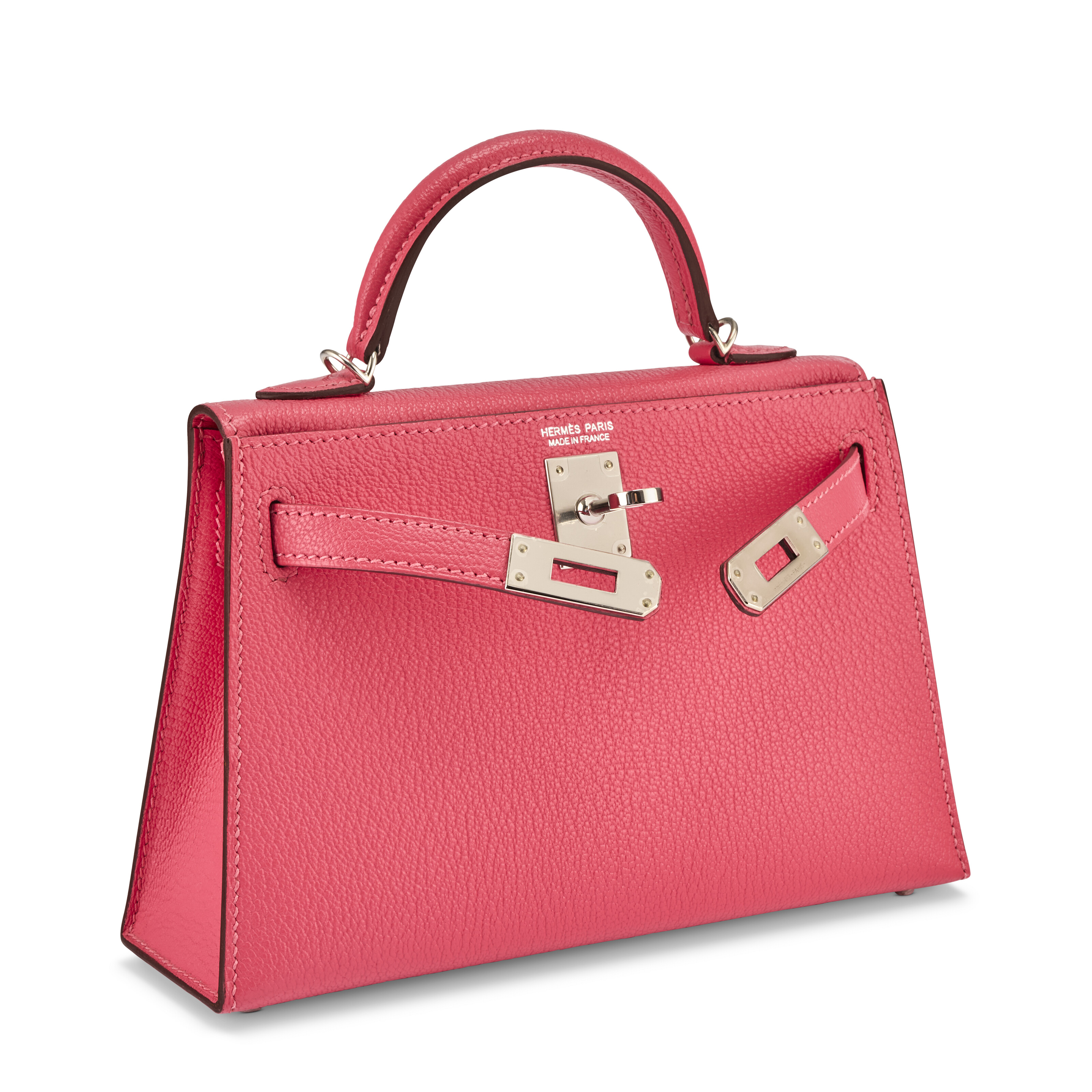 A ROSE AZALÉE CHÈVRE LEATHER MINI KELLY 20 II WITH PALLADIUM