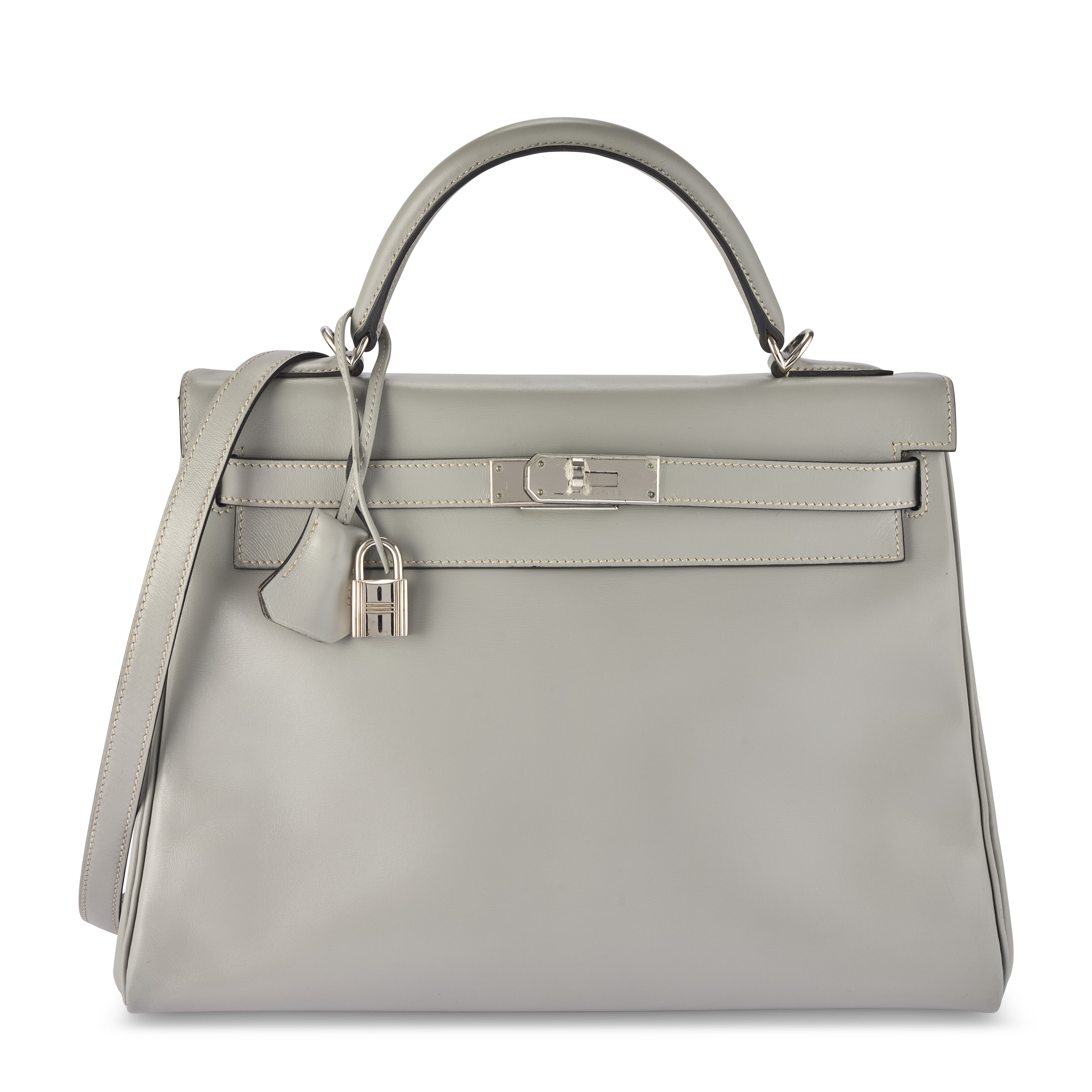 A GRIS PERLE CALF BOX LEATHER RETOURNÉ KELLY 32 WITH PALLADIUM