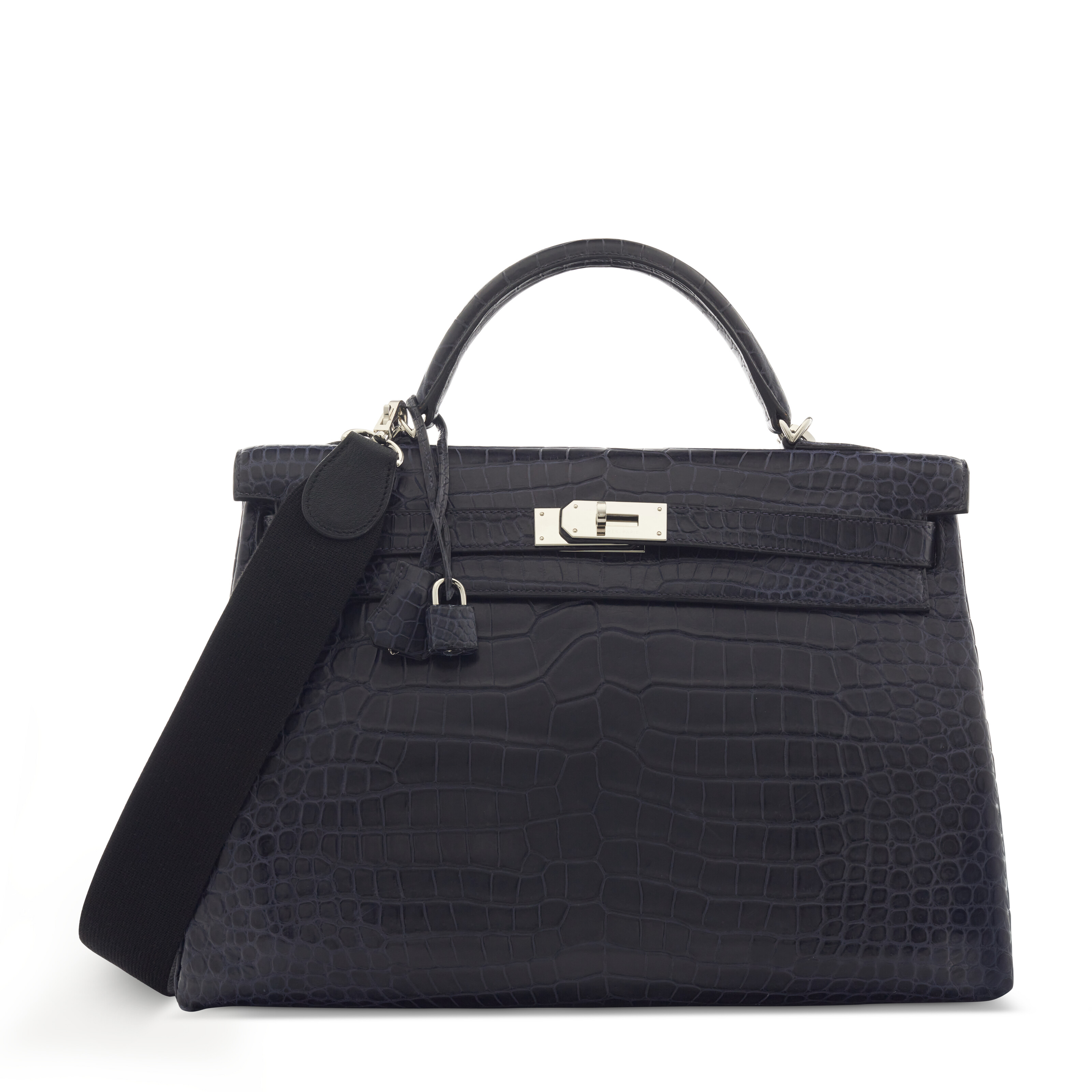 A MATTE INDIGO POROSUS CROCODILE RETOURNÉ KELLY 40 WITH PALLADIUM