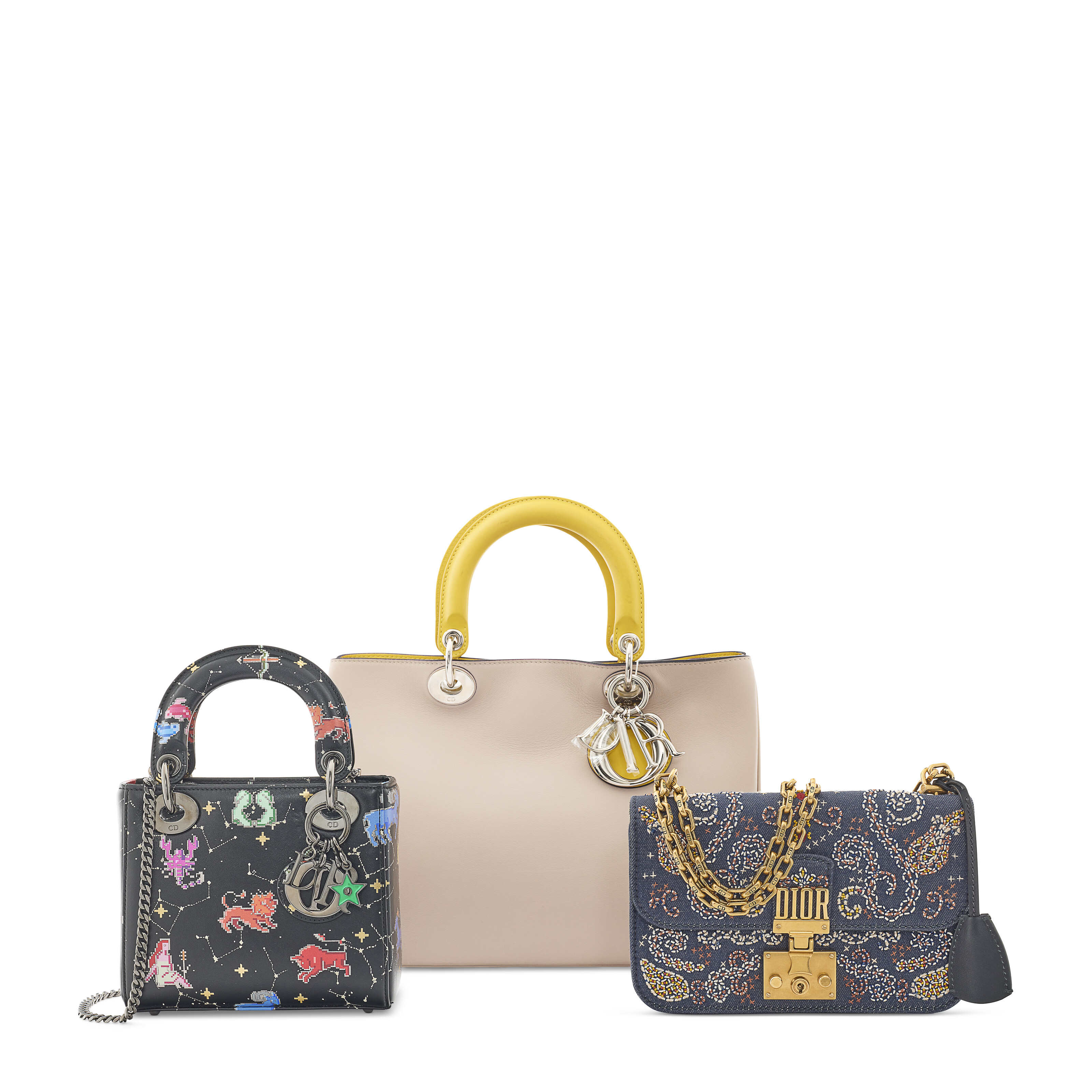 A GROUP OF THREE: A BLACK CALFSKIN LEATHER PIXEL ZODIAC MINI LADY
