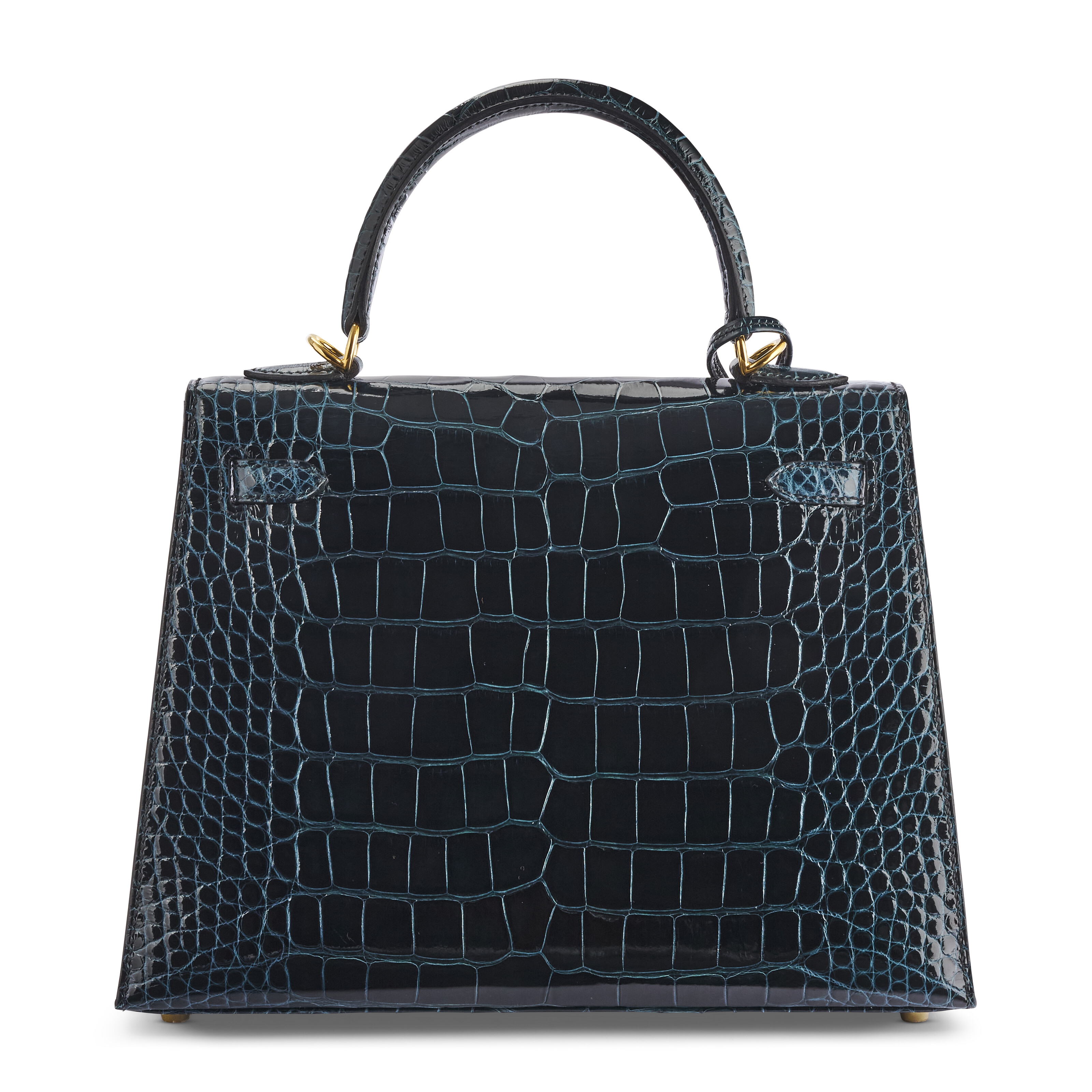 A SHINY VERT ROUSSEAU ALLIGATOR SELLIER KELLY 25 WITH GOLD