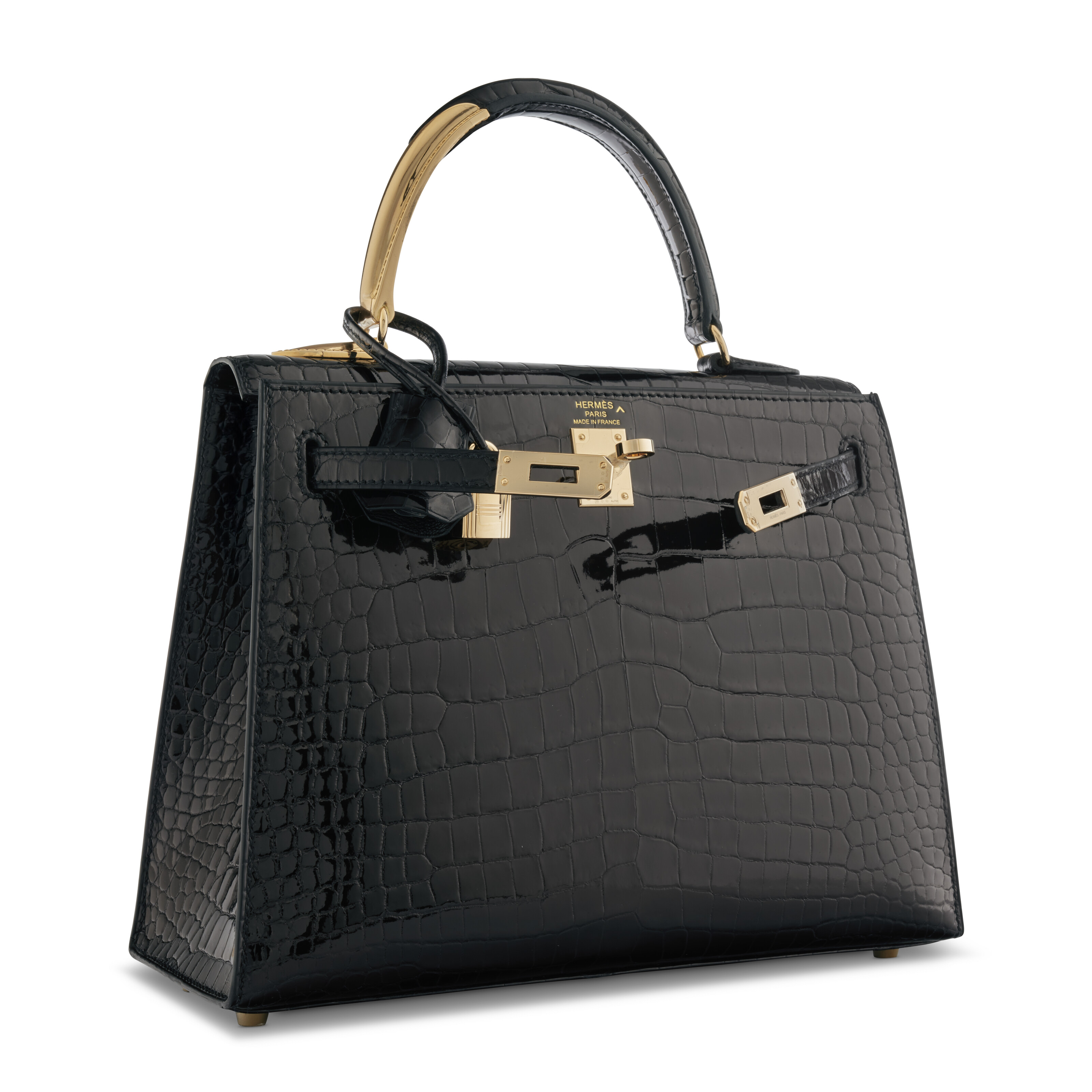 AN EXCEPTIONAL RARE SHINY BLACK POROSUS CROCODILE SELLIER KELLY - Main Image