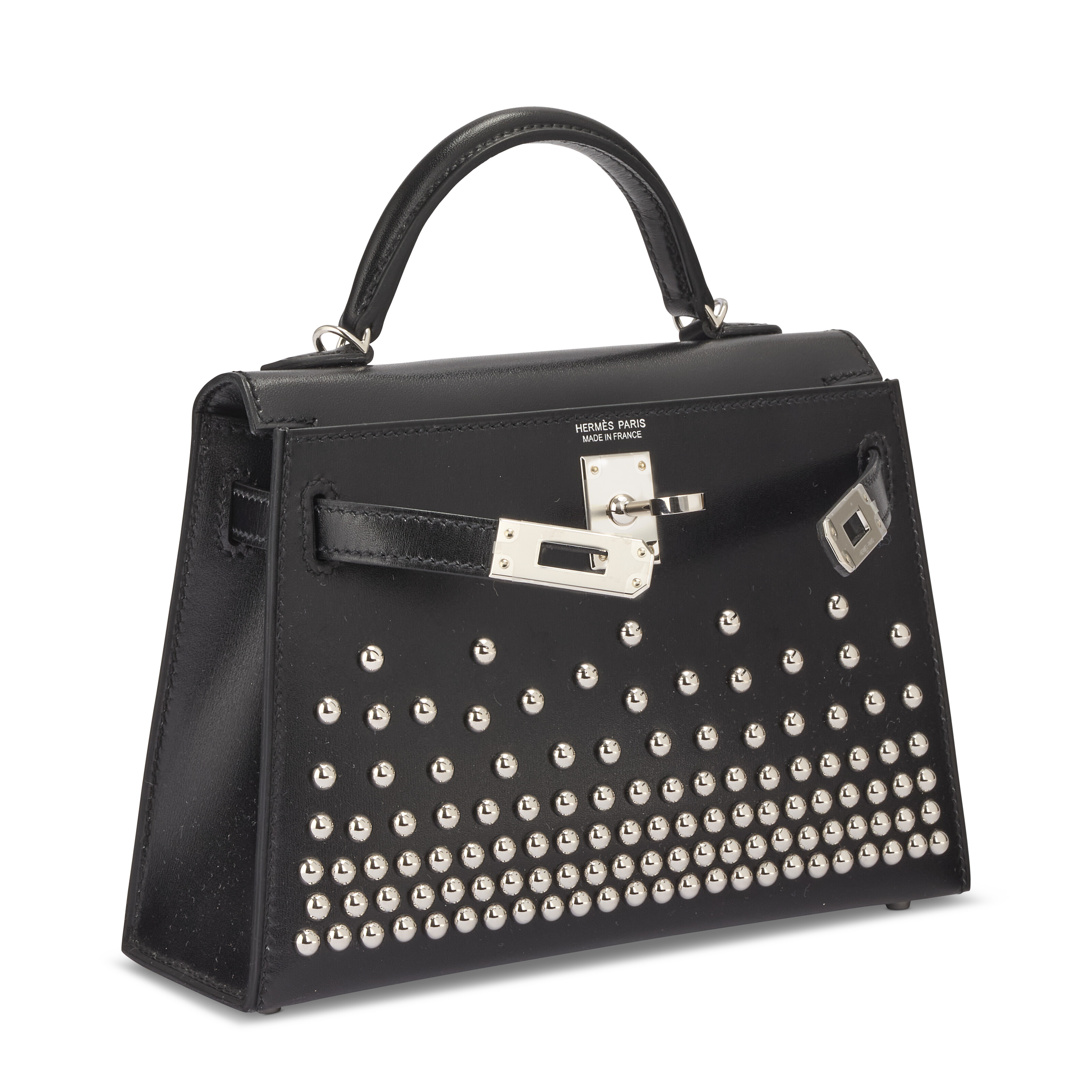 A LIMITED EDITION BLACK CALF BOX LEATHER CLOUTÉ MINI KELLY 20 II