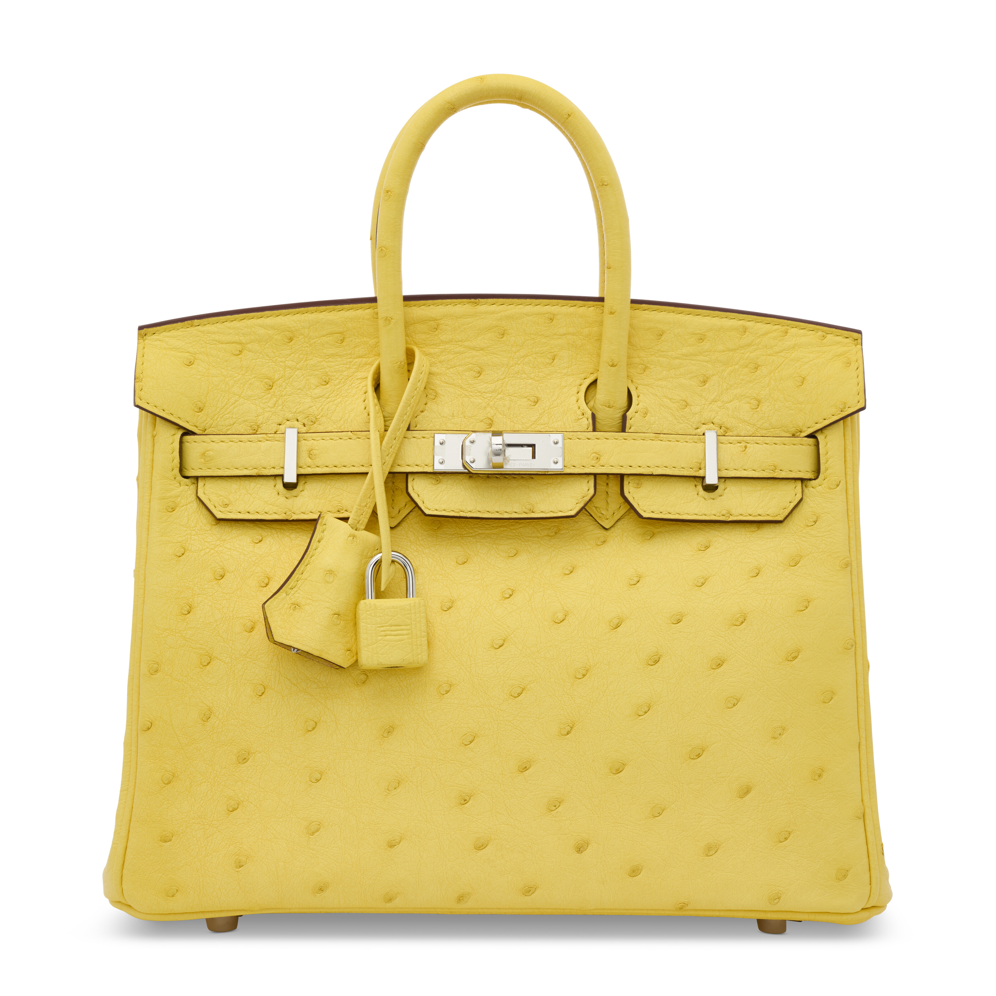 A JAUNE CITRON OSTRICH BIRKIN 25 WITH PALLADIUM HARDWARE, HERMÈS