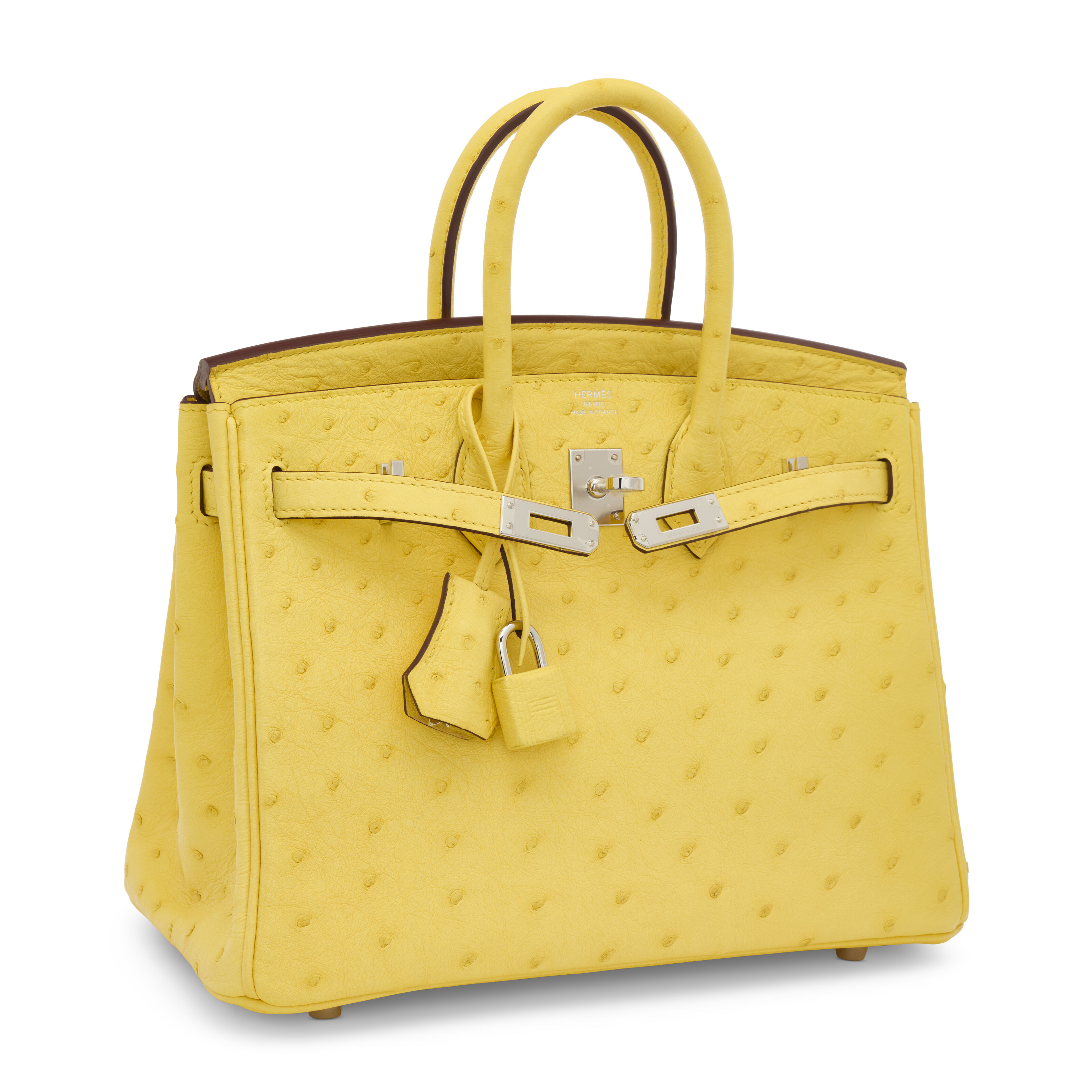 A JAUNE CITRON OSTRICH BIRKIN 25 WITH PALLADIUM HARDWARE, HERMÈS
