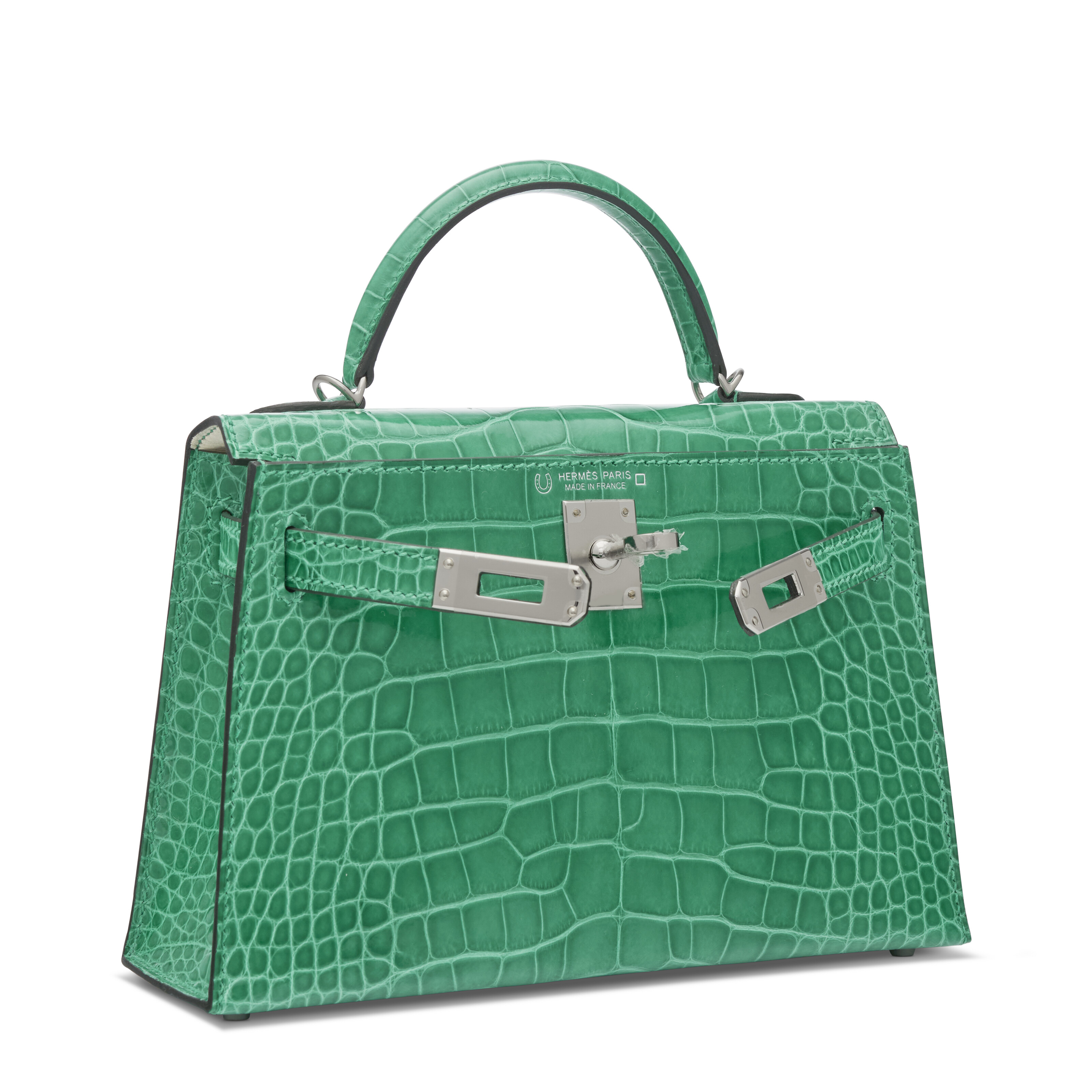 A CUSTOM SHINY VERT JADE & NATA ALLIGATOR MINI KELLY 20 II WITH