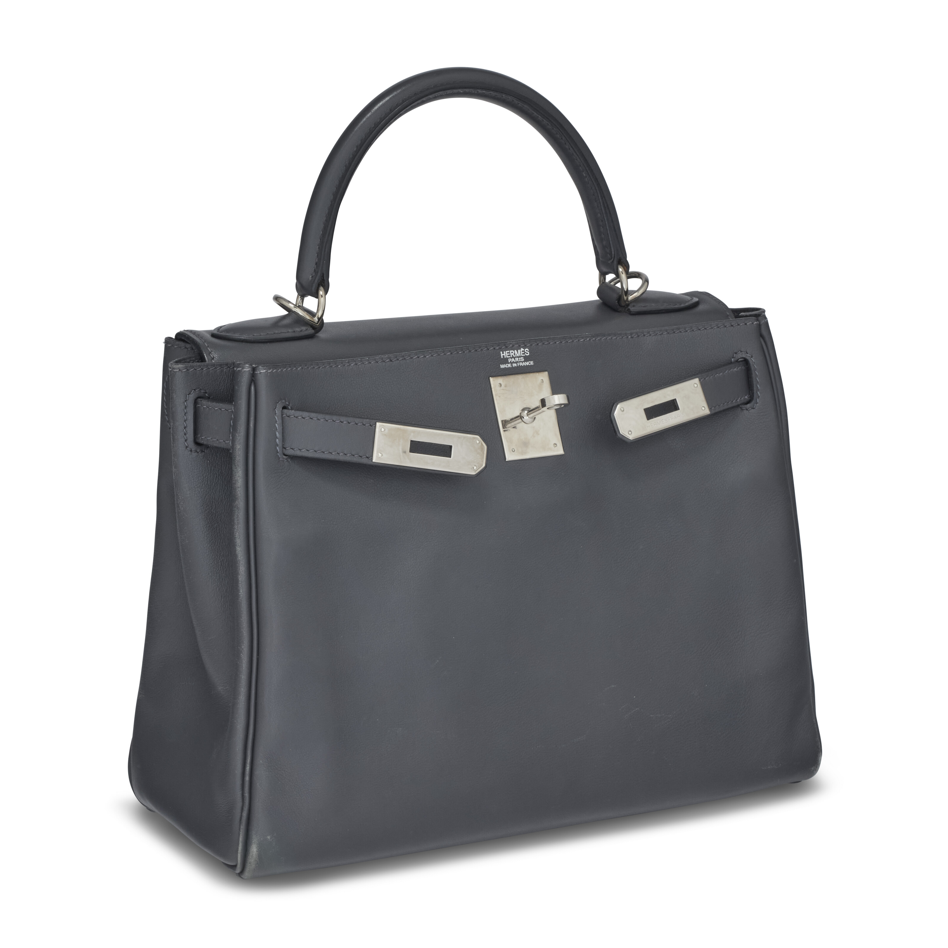 AN ARDOISE SWIFT LEATHER RETOURNÉ KELLY 28 WITH PALLADIUM HARDWARE