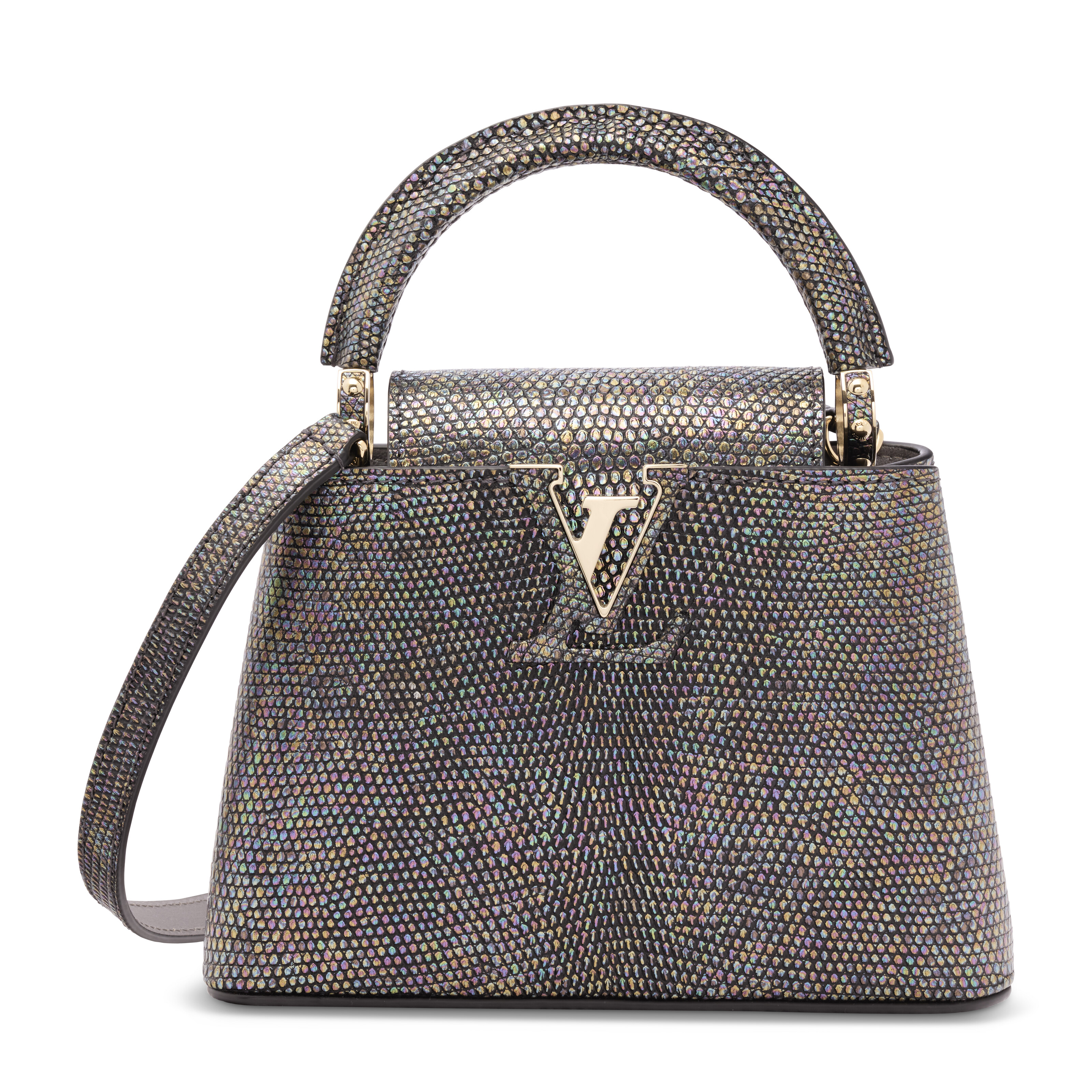 A LIMITED EDITION METALLIC LIZARD MINI CAPUCINES WITH SILVER