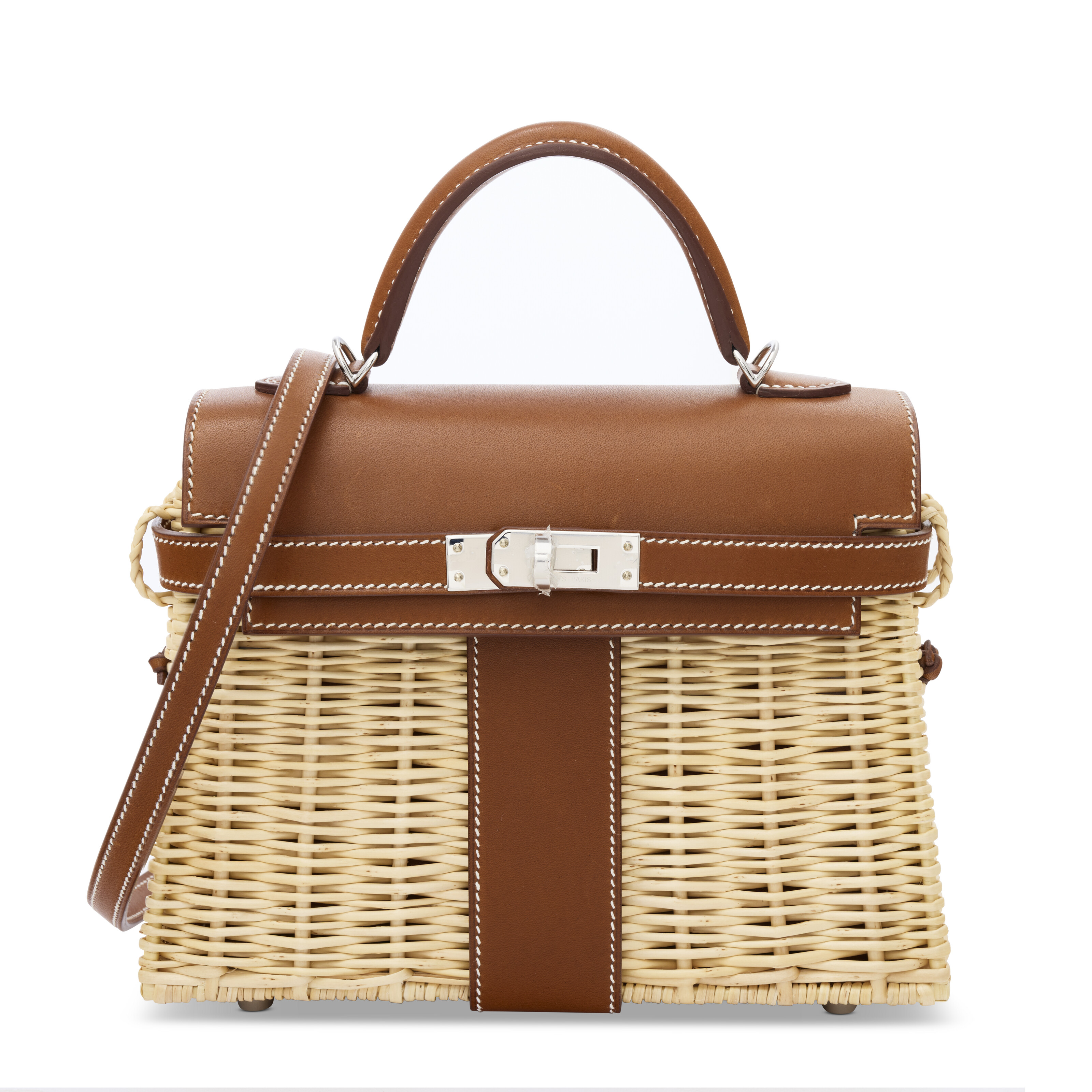 Hermes. A limited edition Gold Swift Leather and Osier Mini Picnic Kelly with palladium hardware, 2021, offered in Handbags: The Paris Edit until 13 November 2025 at Christie's Online