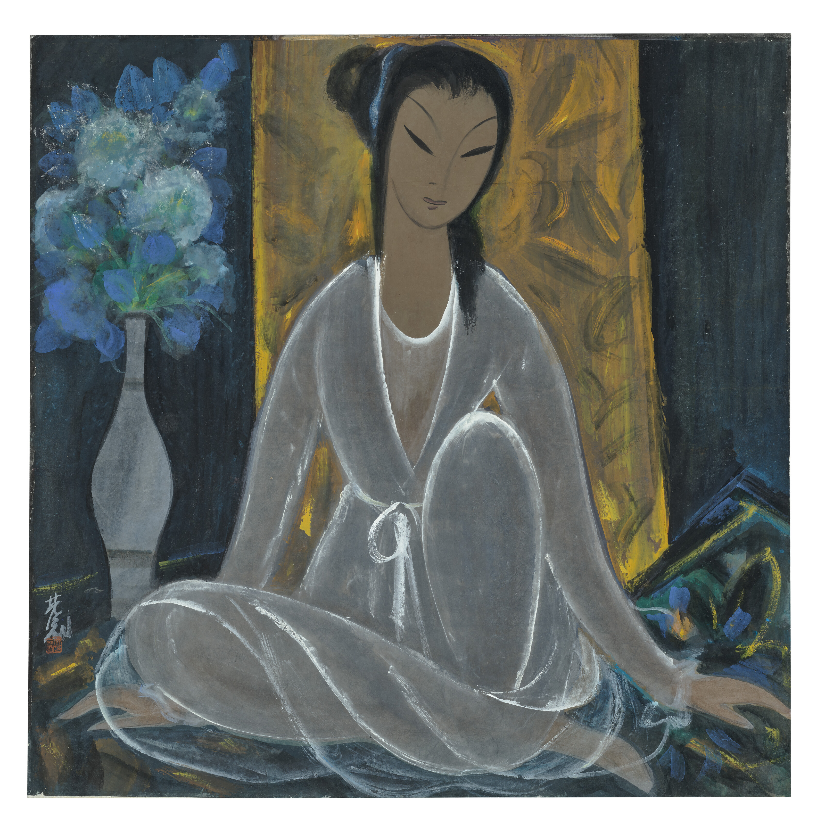 Lin Fengmian (1900-1991), Fisherman and Cormorants. Scroll, mounted and framed, ink and colour on paper. 66.5 x 66 cm. (26 ⅛ x 26 in.). Estimate: HK$1,000,000-1,500,000. Offered in Fine Chinese Modern and Contemporary Ink Paintings on 30 November 2021 at Christie&rsquo;s in Hong Kong
