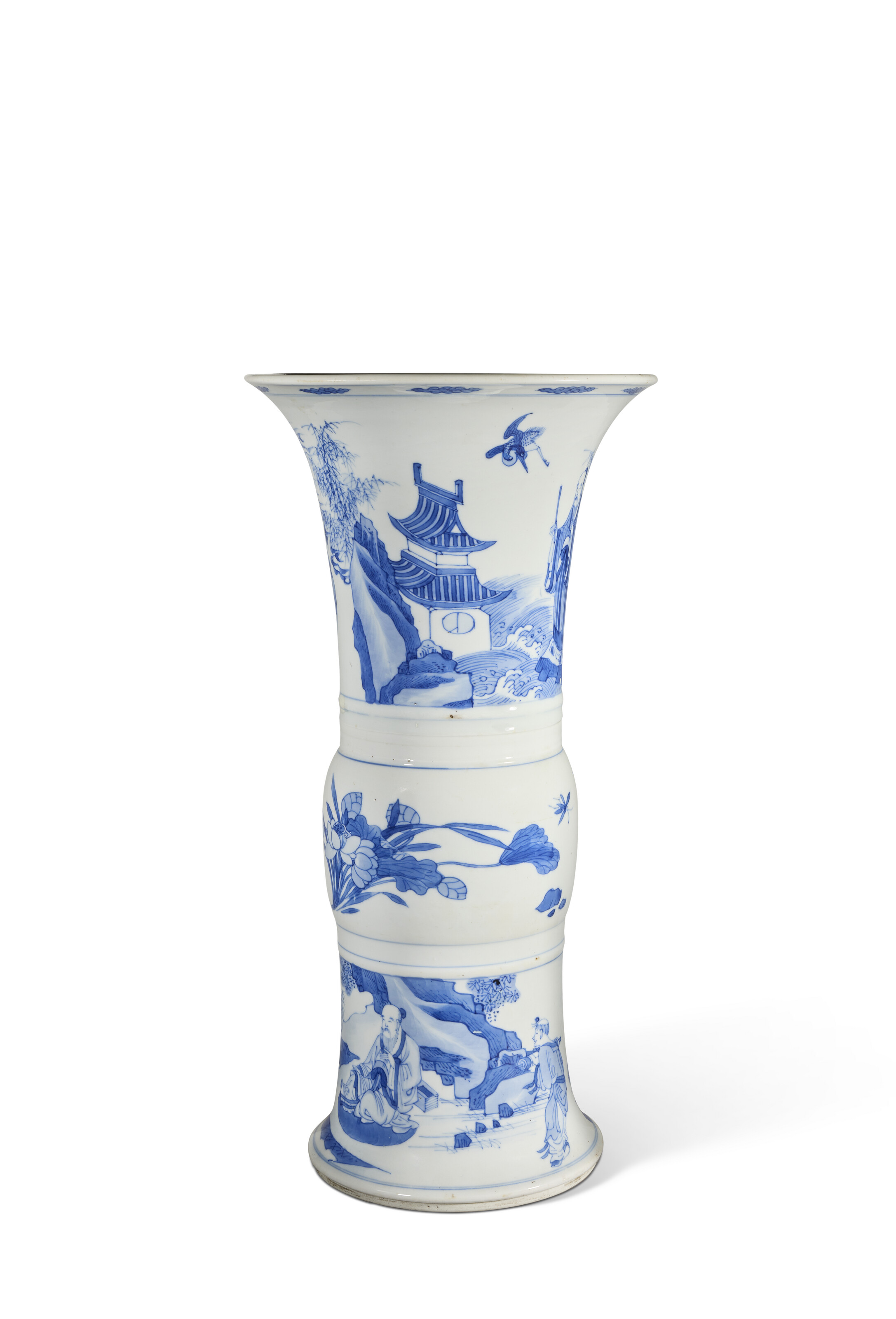 A blue-and-white Figural vase, gu. China, Qing dynasty, Kangxi period (1662-1722), apocryphal Chenghua mark, offered in Art of Asia, until 13 June 2025 at Christie's Online