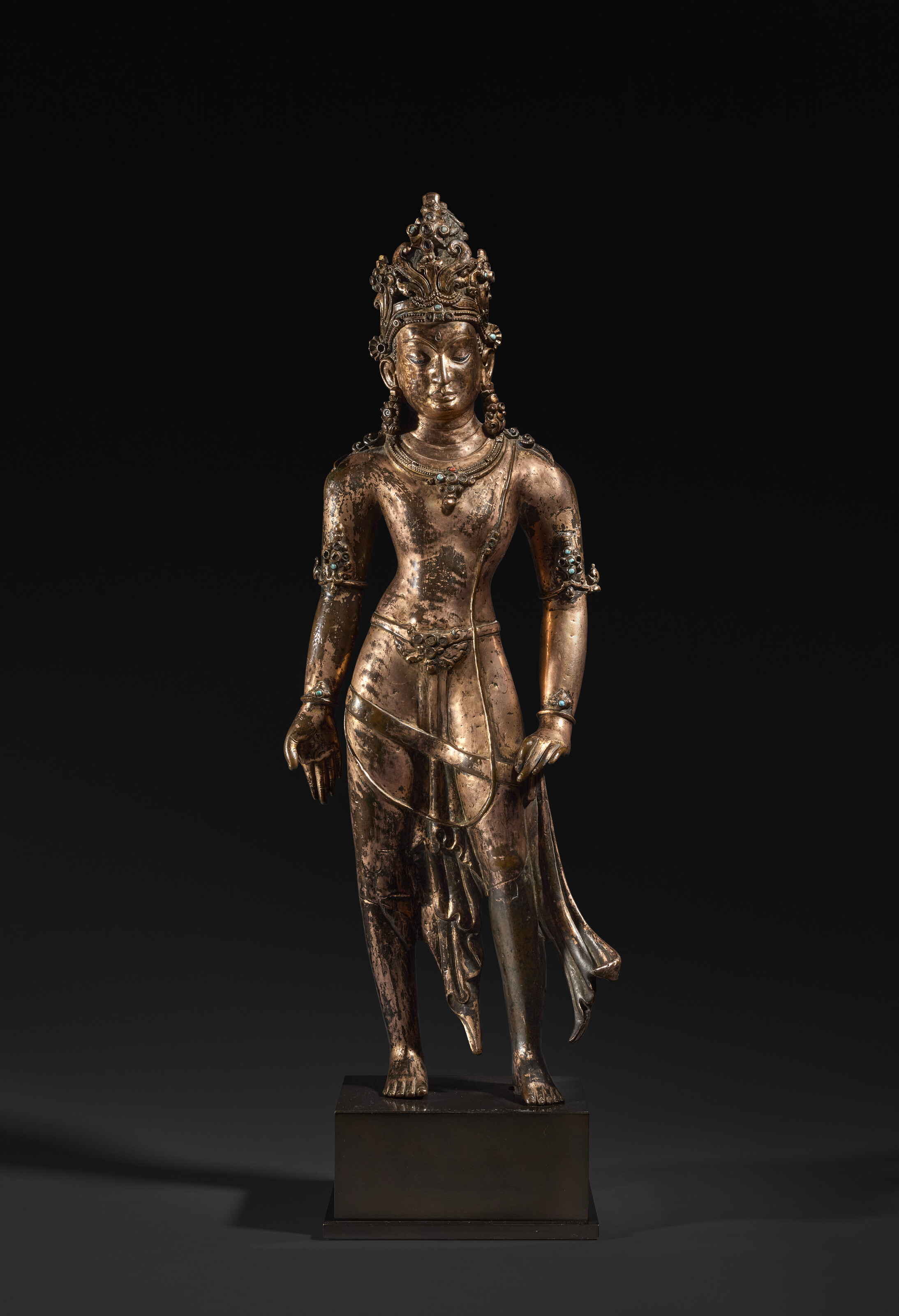 A silver-inlaid gilt-copper alloy figure of Padmapani Lokeshvara, Tibet or Nepal, Tibetan imperial period, 9th century, offered in Art d'Asie on 10 December 2025 at Christie's in Paris