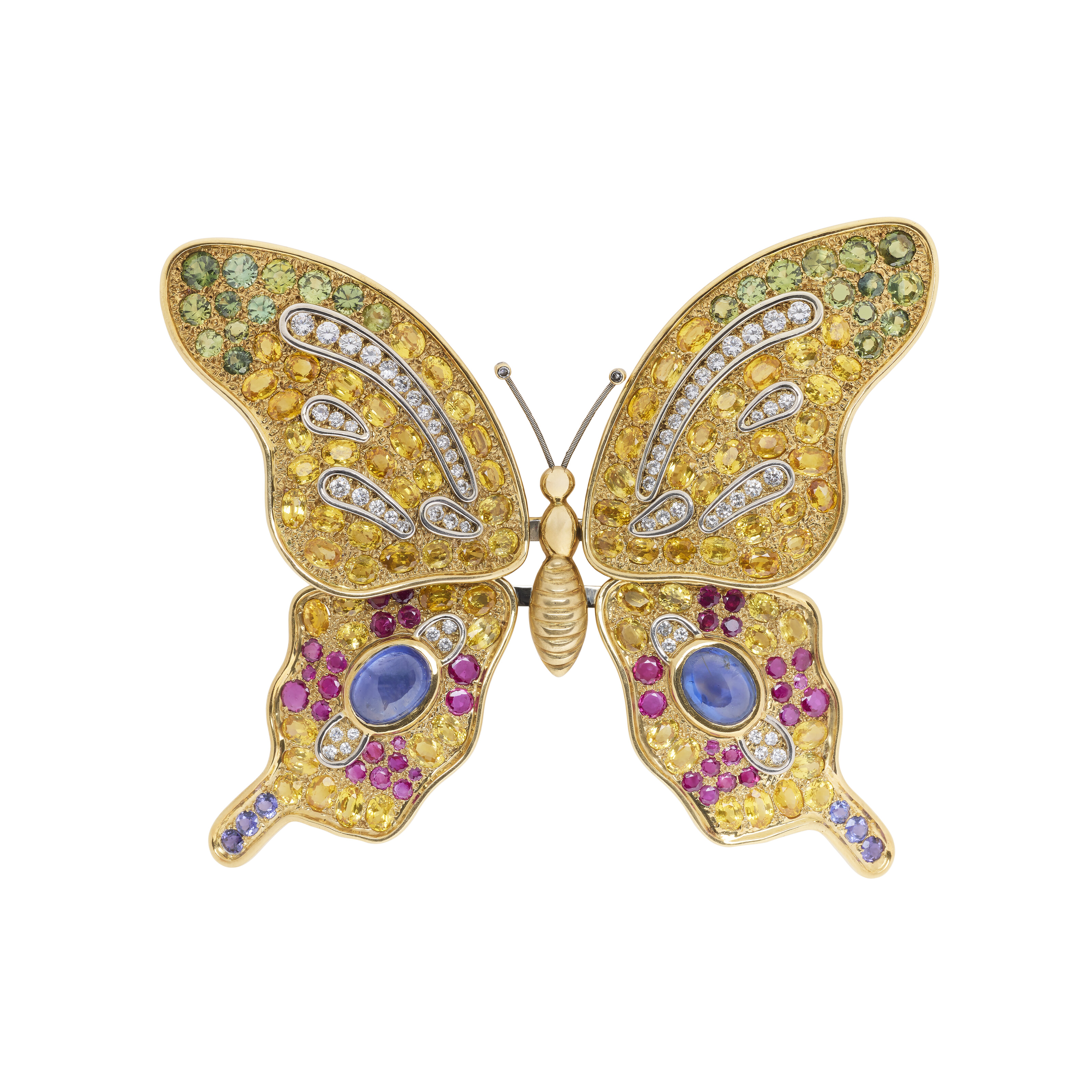 Rene Boivin. A sapphire and diamond Papillon brooch. Dated 1984, after a design by Marie-Caroline De Brosses, offered in Joaillerie Paris, until 27 June 2025 at Christie's Online