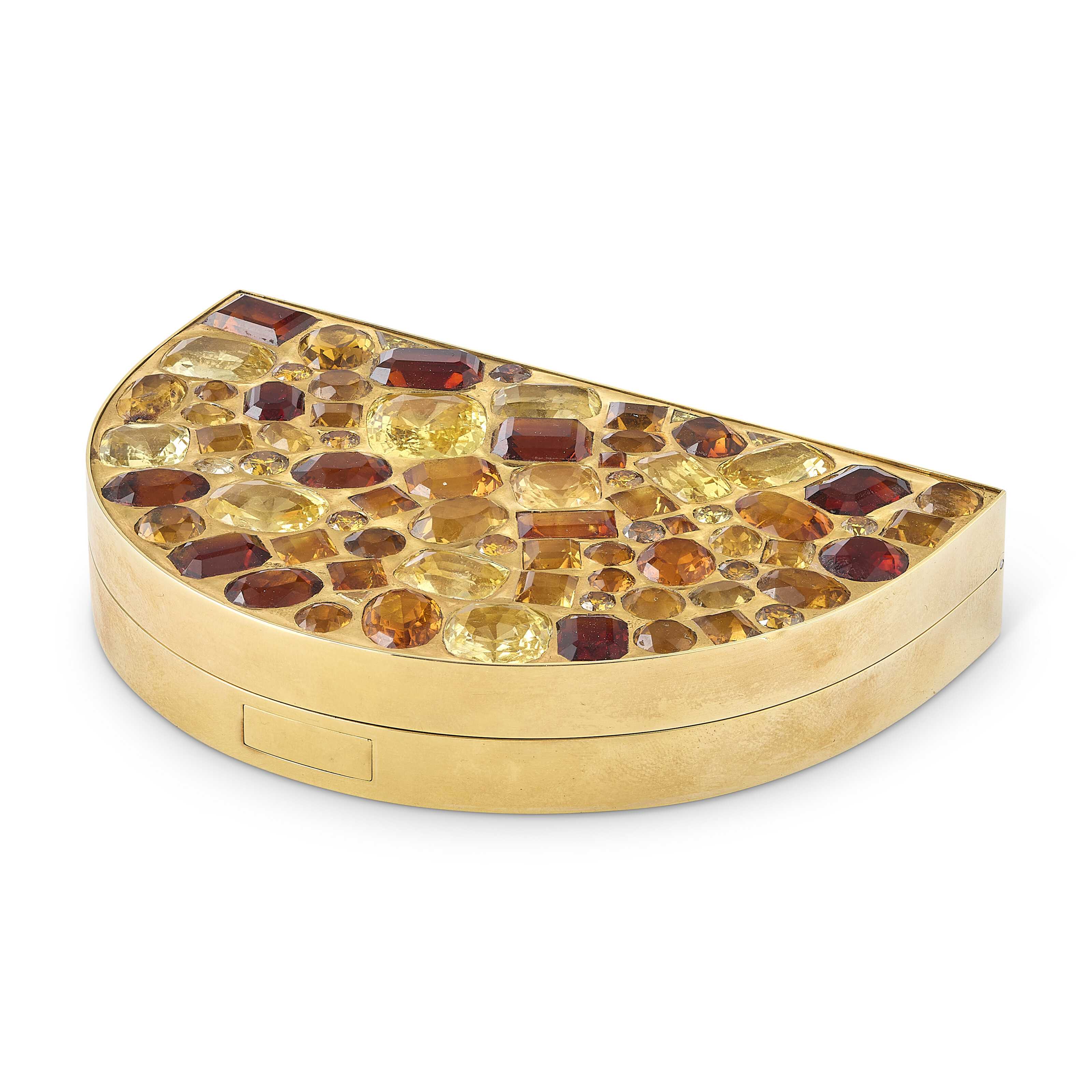 Rene Boivin. An emerald, citrine and coloured diamond compact, circa 1980, after a design by Suzanne Belperron, offered in Joaillerie Paris, until 27 June 2025 at Christie's Online