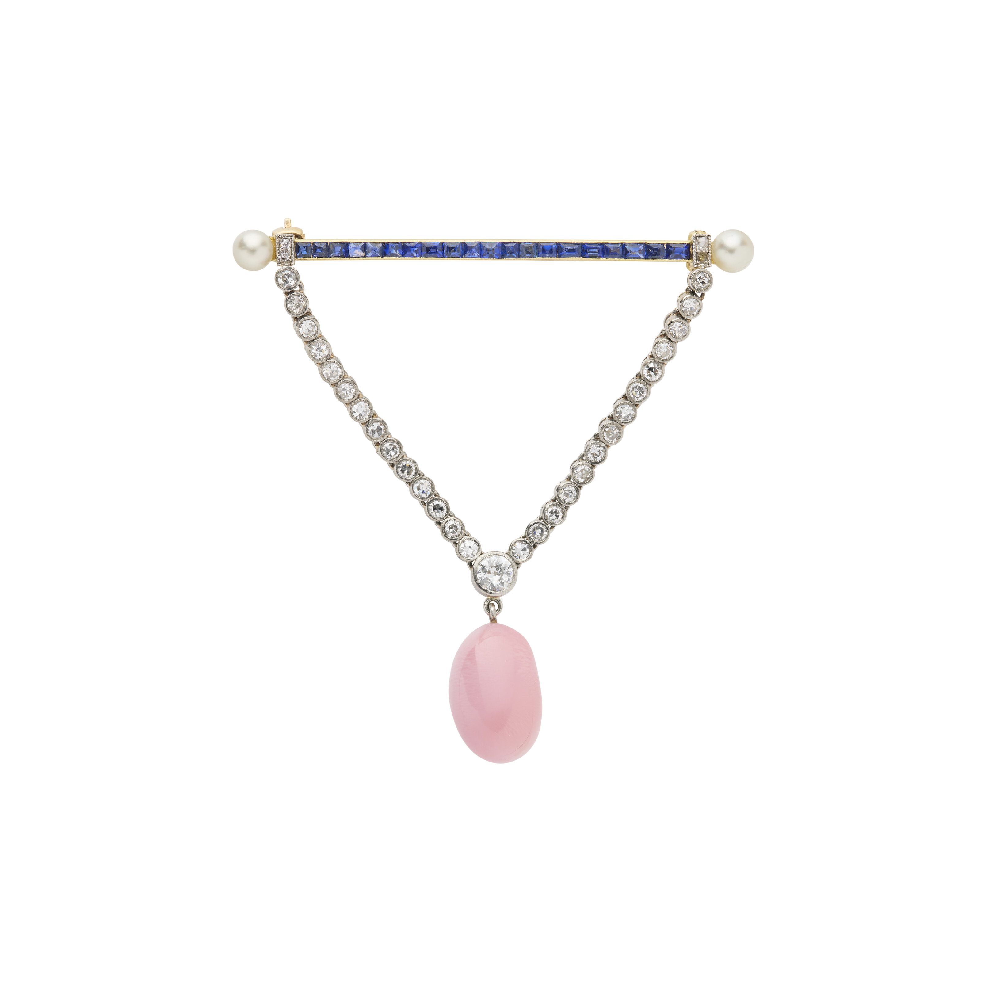 LACLOCHE FRÈRES BROCHE PERLE DE CONCHE, SAPHIRS, PERLES ET DIAMANTS DÉBUT DU XXe SIÈCLE