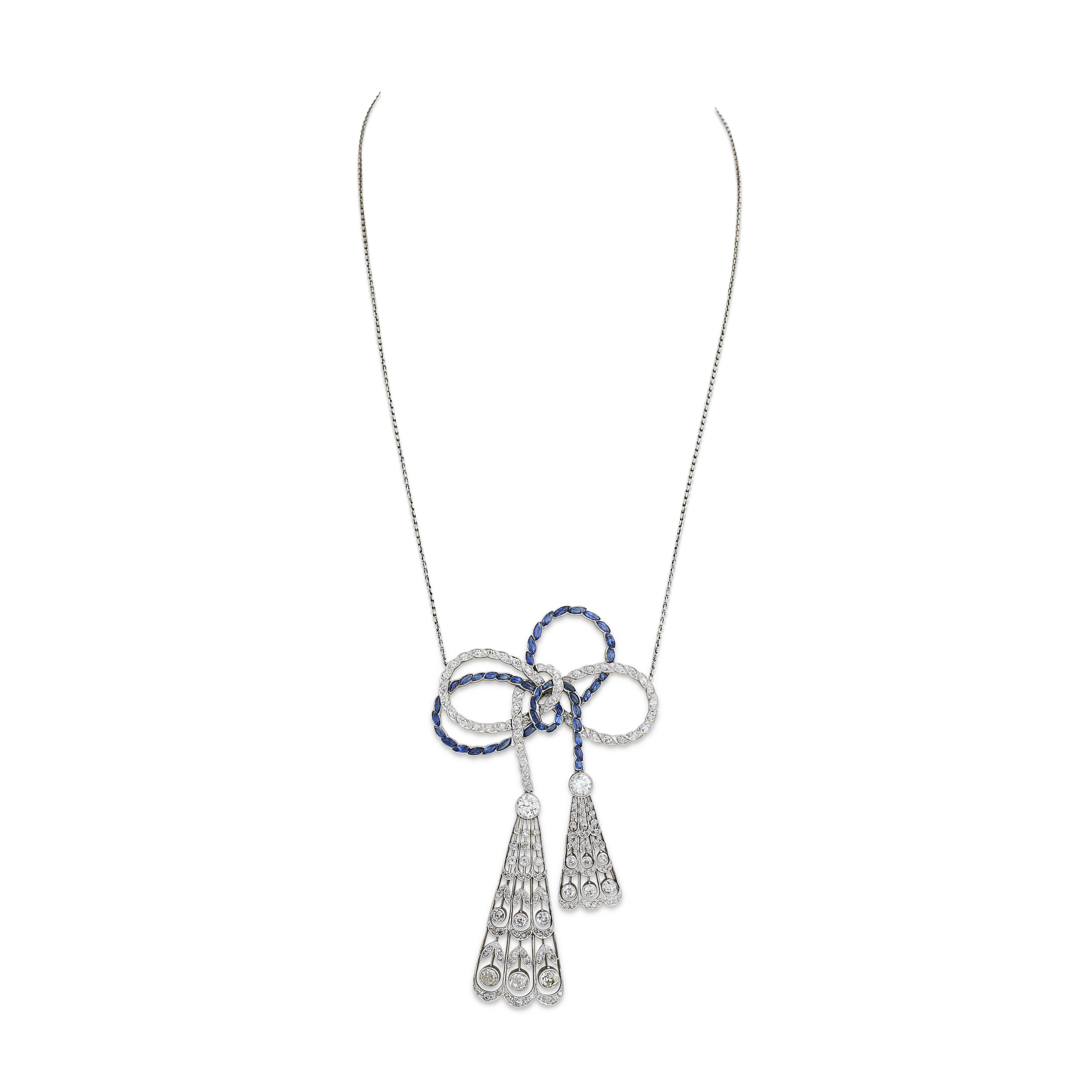 COLLIER NÉGLIGÉ SAPHIRS ET DIAMANTS BELLE ÉPOQUE