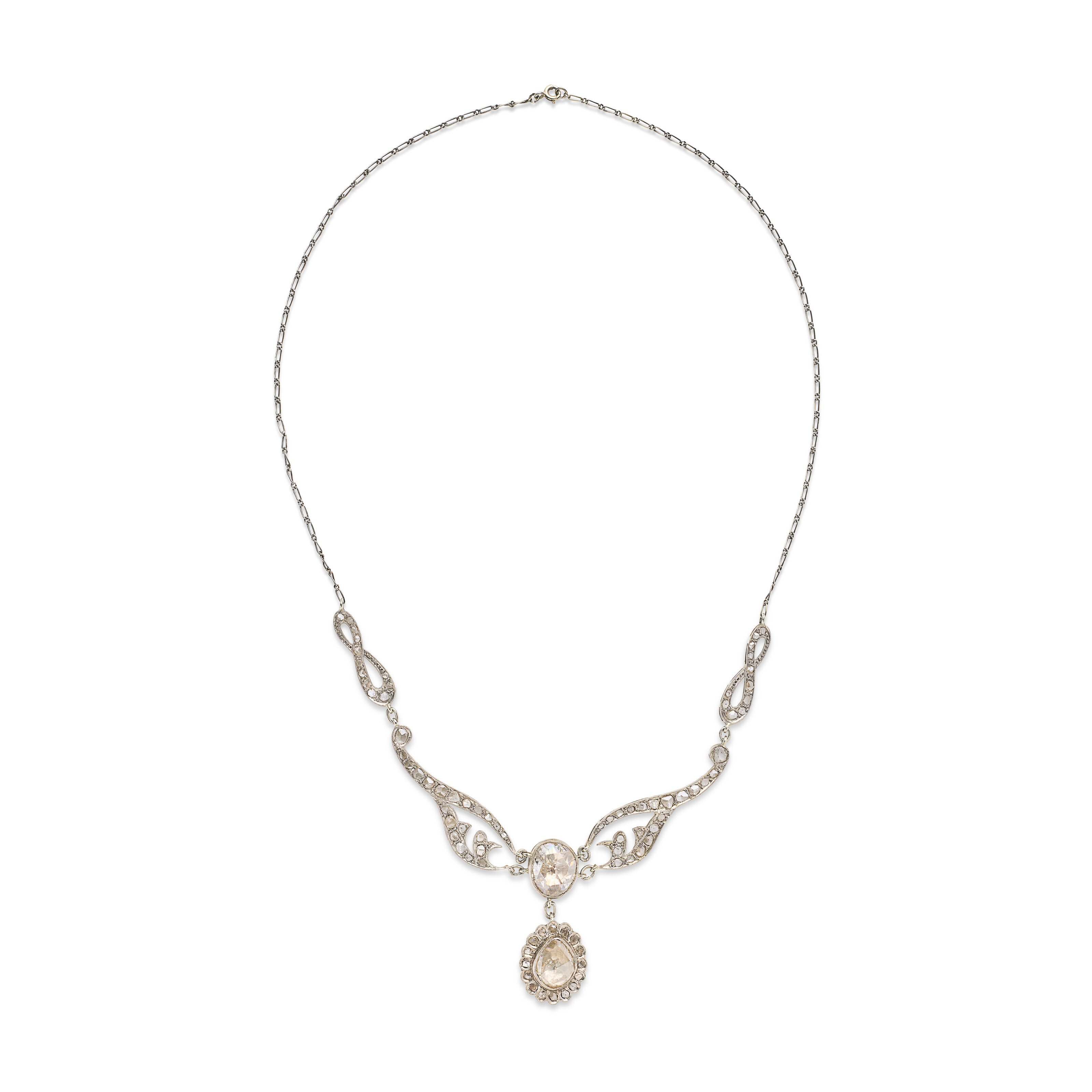 NO RESERVE - COLLIER, BROCHE ET PAIRE DE BOUCLES D'OREILLES DIAMANTS FIN DU XIXe SIÈCLE image 2