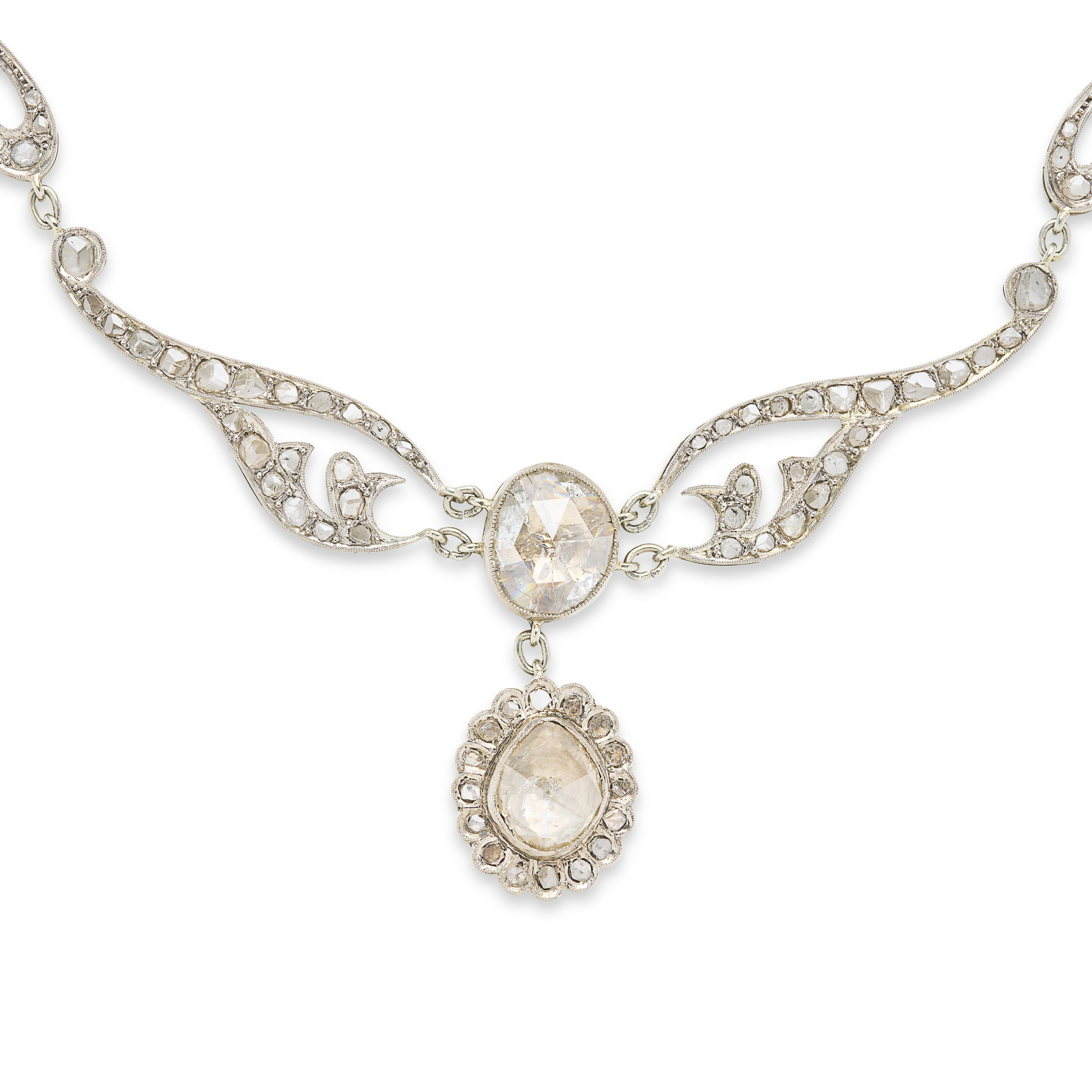 NO RESERVE - COLLIER, BROCHE ET PAIRE DE BOUCLES D'OREILLES DIAMANTS FIN DU XIXe SIÈCLE image 3