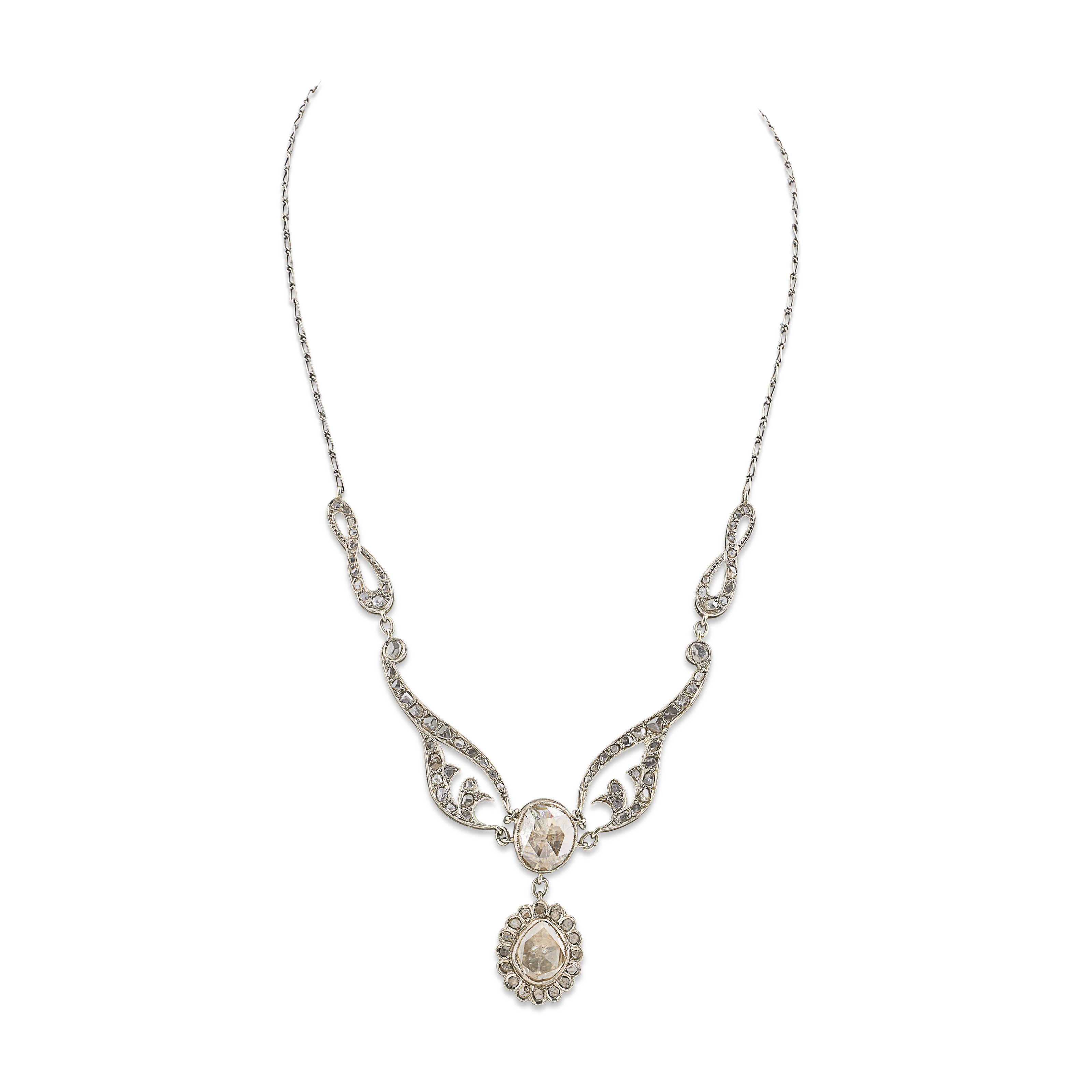 NO RESERVE - COLLIER, BROCHE ET PAIRE DE BOUCLES D'OREILLES DIAMANTS FIN DU XIXe SIÈCLE image 5