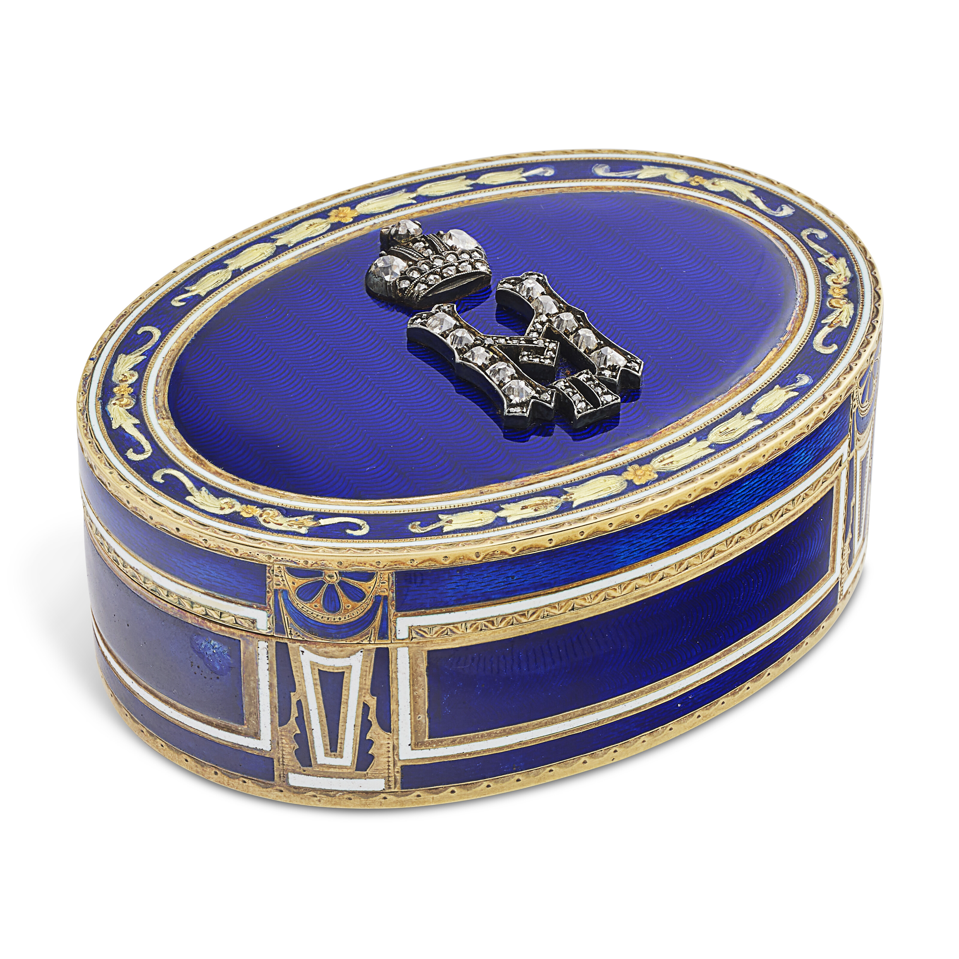 HAHN, MAITRE OUVRIER ALEXANDER TREIDEN TABATIÈRE DE PRÉSENTATION ÉMAIL ET DIAMANTS