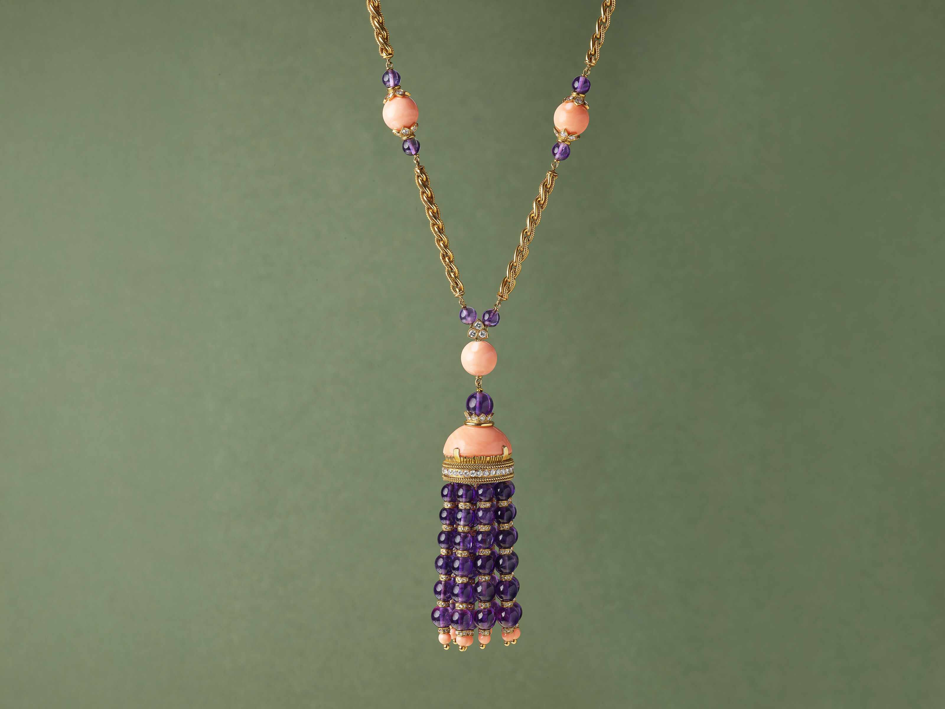 VAN CLEEF & ARPELS SAUTOIR CORAIL, AMÉTHYSTES ET DIAMANTS