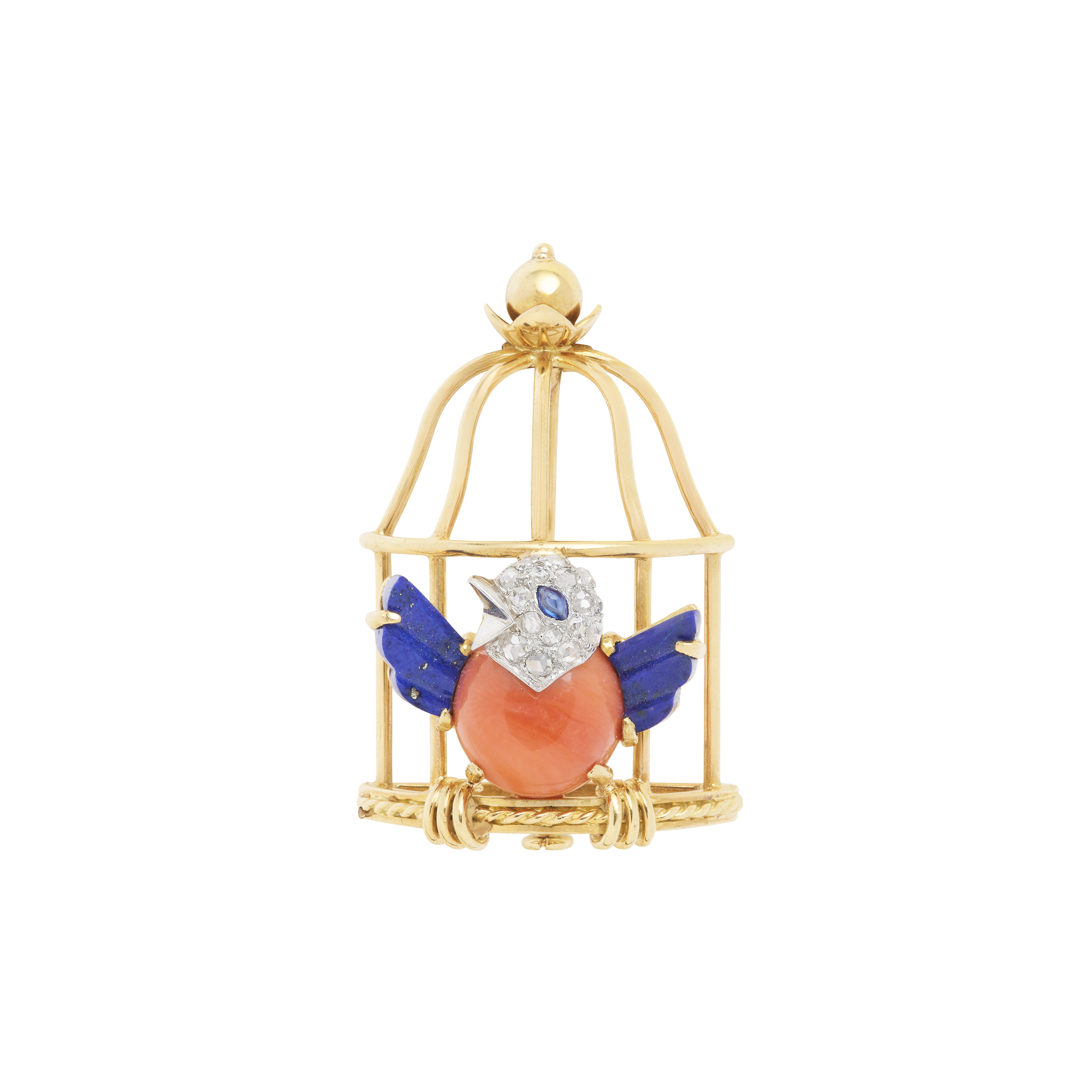 CARTIER BROCHE CORAIL, LAPIS-LAZULI, SAPHIR ET DIAMANTS 'OISEAU LIBÉRÉ'