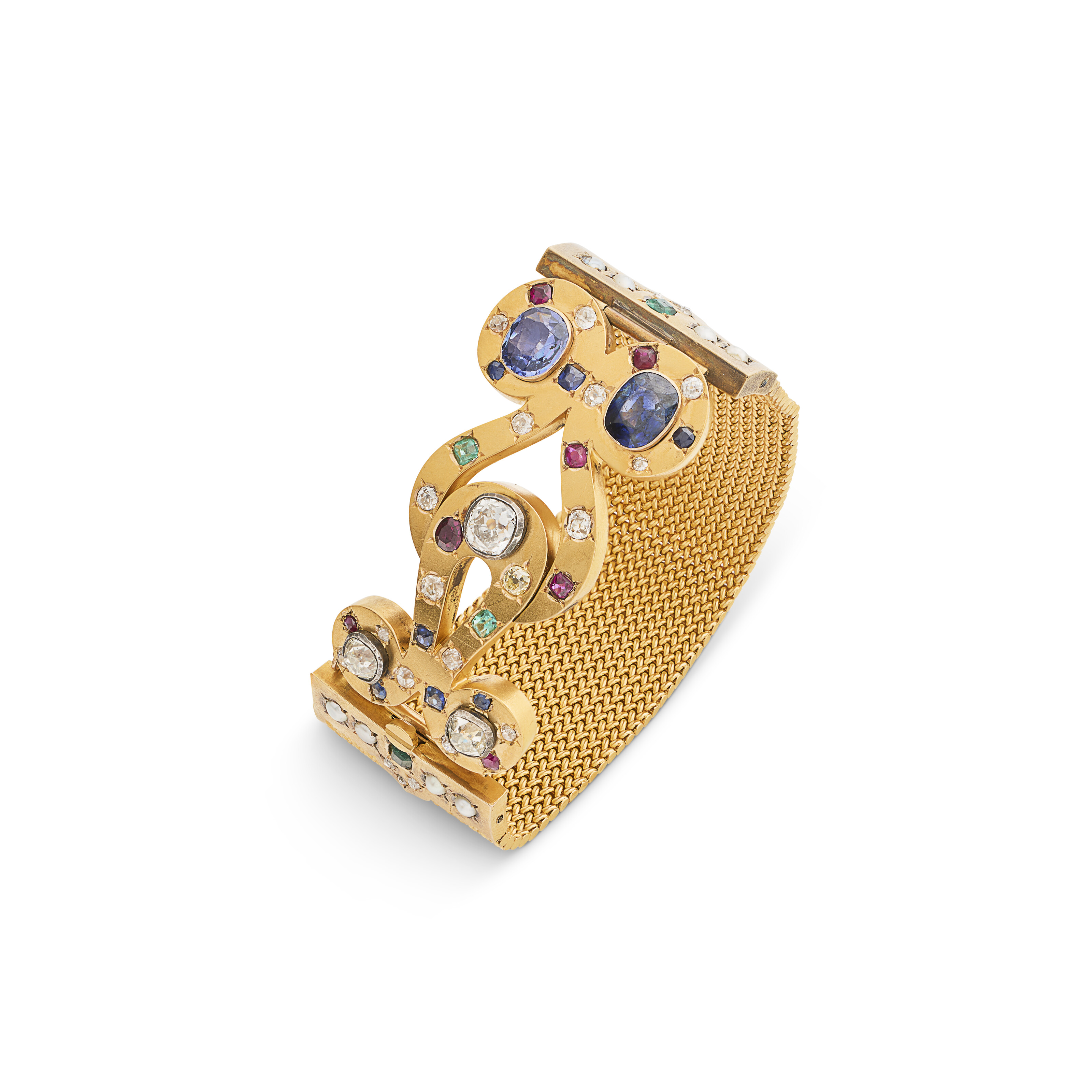 BRACELET PERLES DE CULTURE, PIERRES DE COULEUR ET DIAMANTS