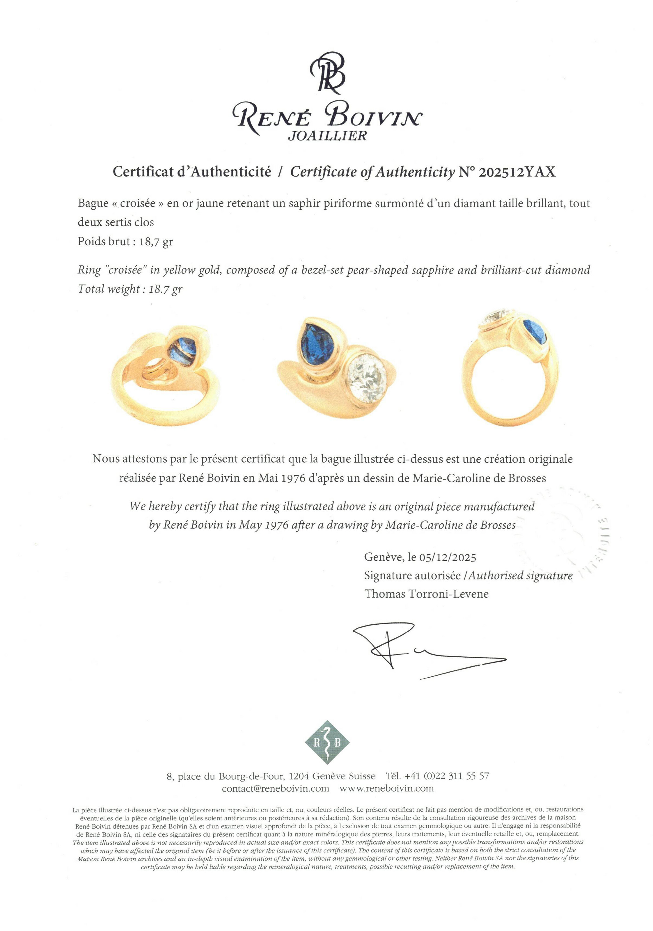 RENÉ BOIVIN BAGUE SAPHIR ET DIAMANT 'CROISÉE' image 8