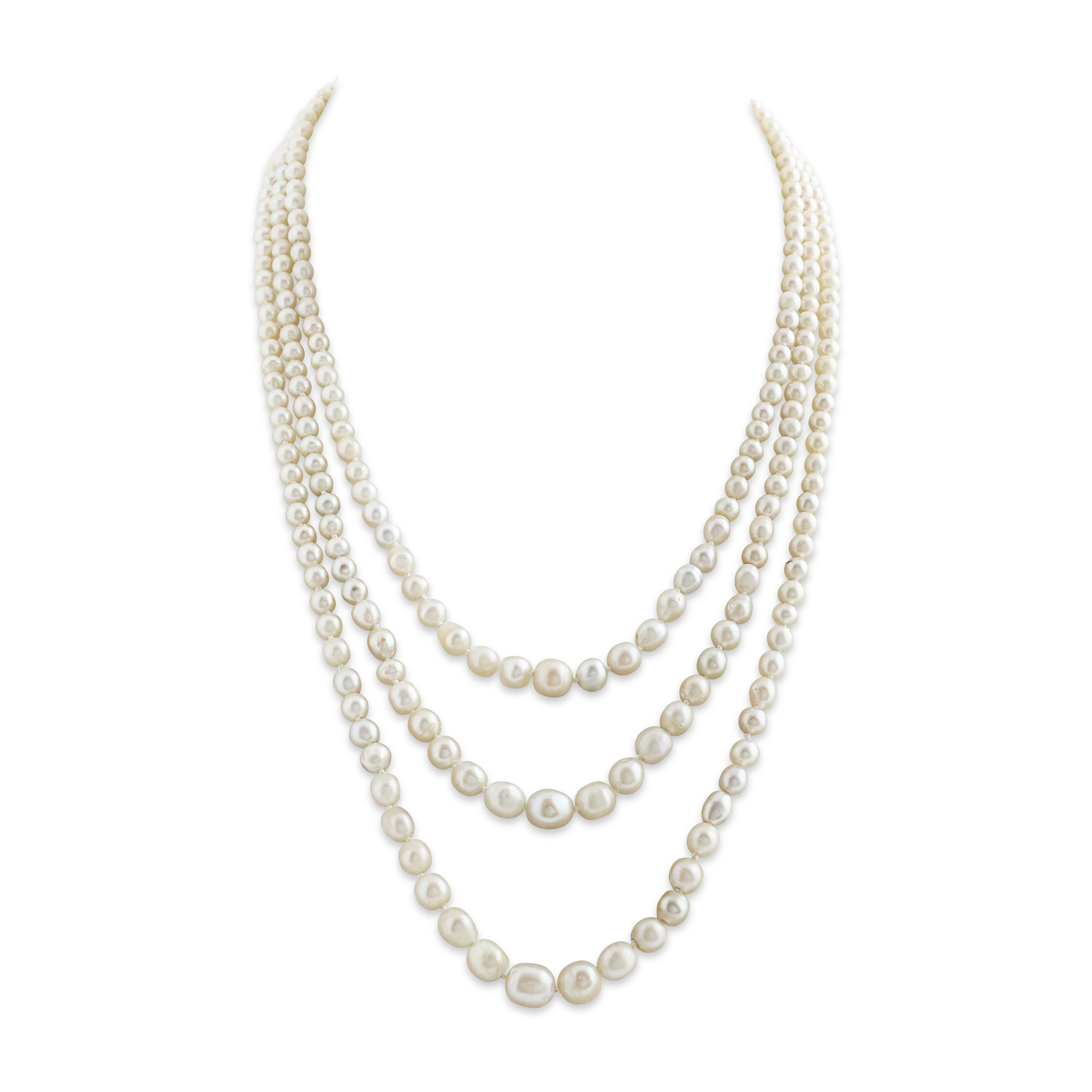 COLLIER 284 PERLES FINES ET 5 PERLES DE CULTURE, RUBIS SYNTHÉTIQUE ET DIAMANTS