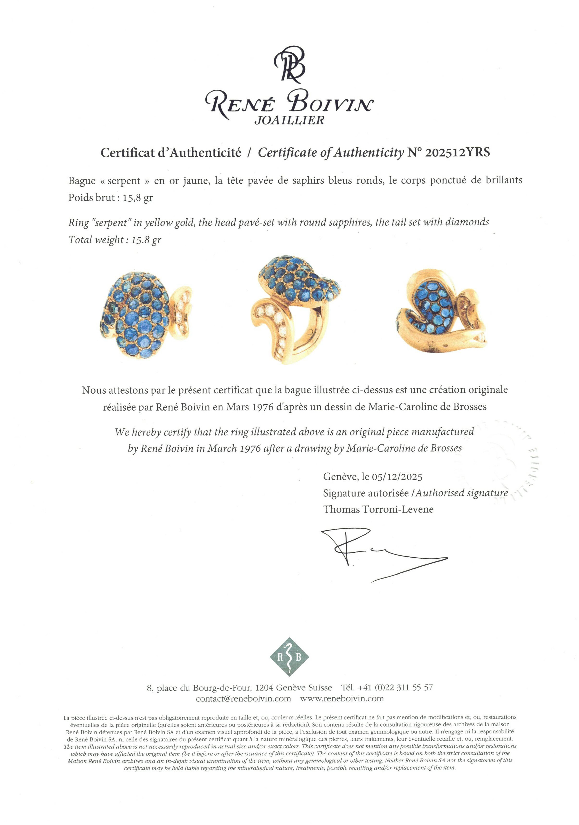 RENÉ BOIVIN BAGUE SAPHIRS ET DIAMANTS 'SERPENT' image 6