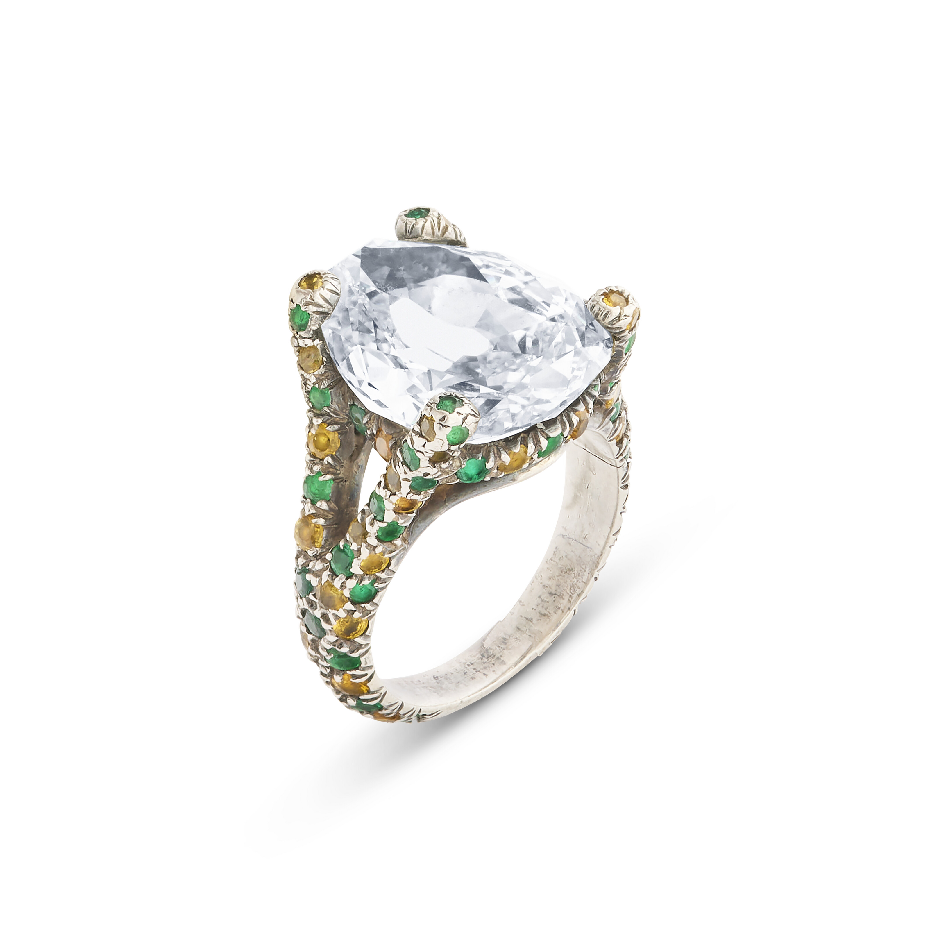 BAGUE DIAMANT, ÉMERAUDES ET SAPHIRS DE COULEUR image 2