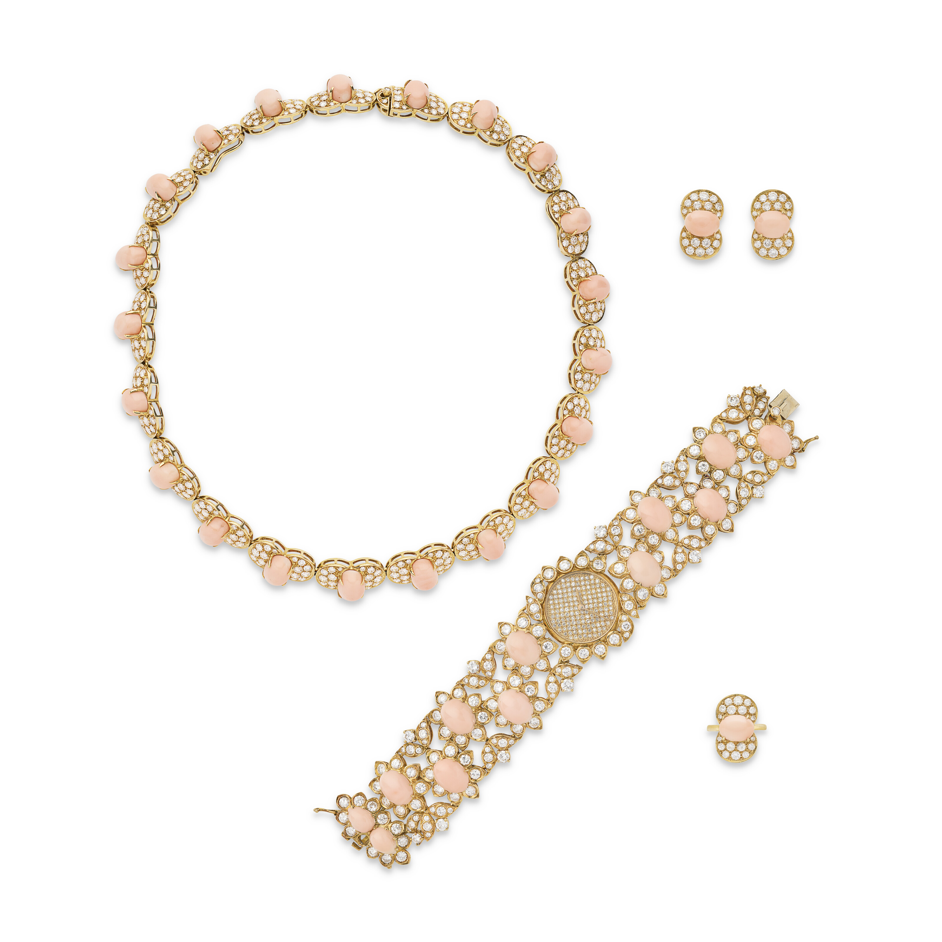 PARURE CORAIL ET DIAMANTS